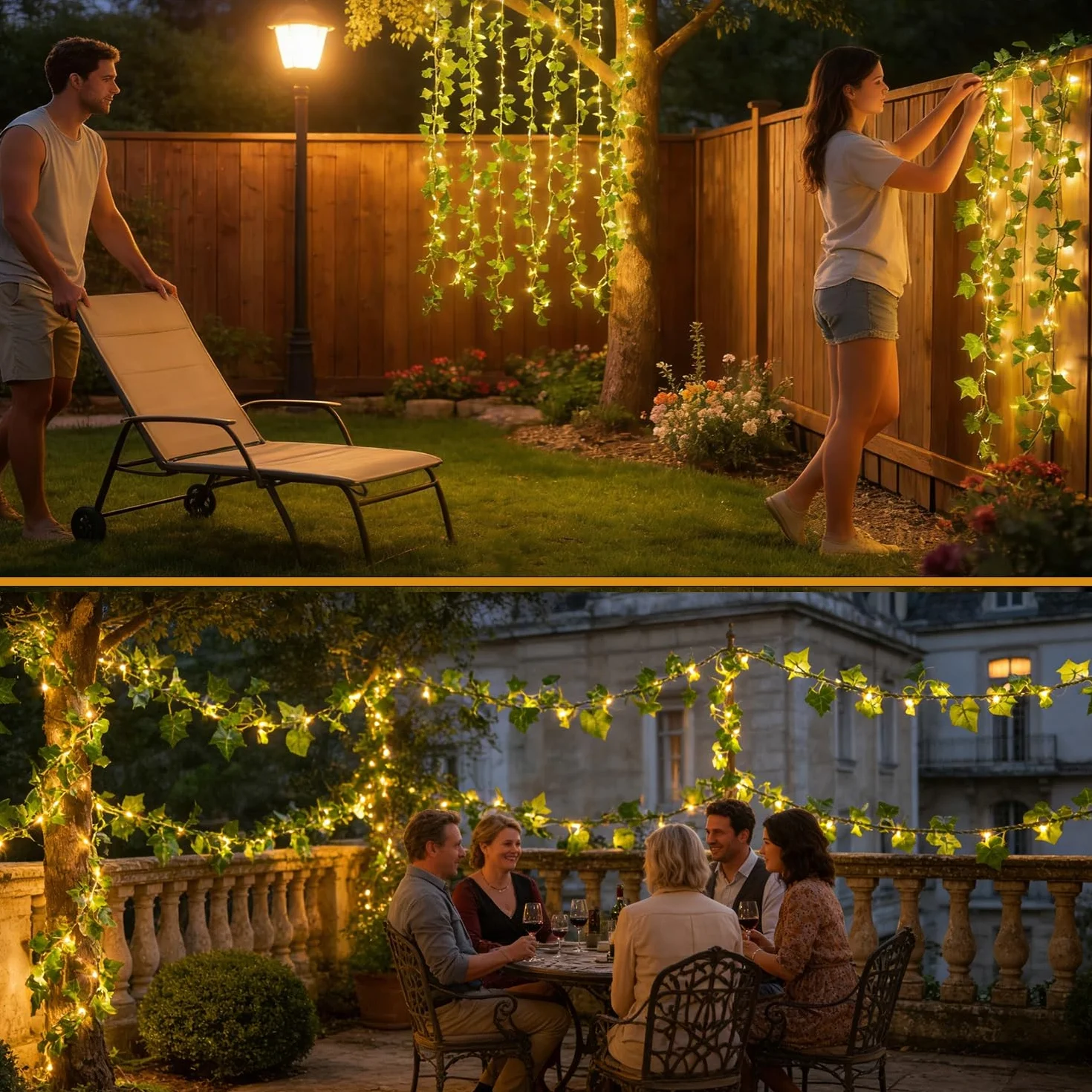 Guirnalda Luces Exterior Solar 10M 100 LED Hiedra Artificial 8 Modos Impermeable Cadena Luces Hojas Jardín Decoración