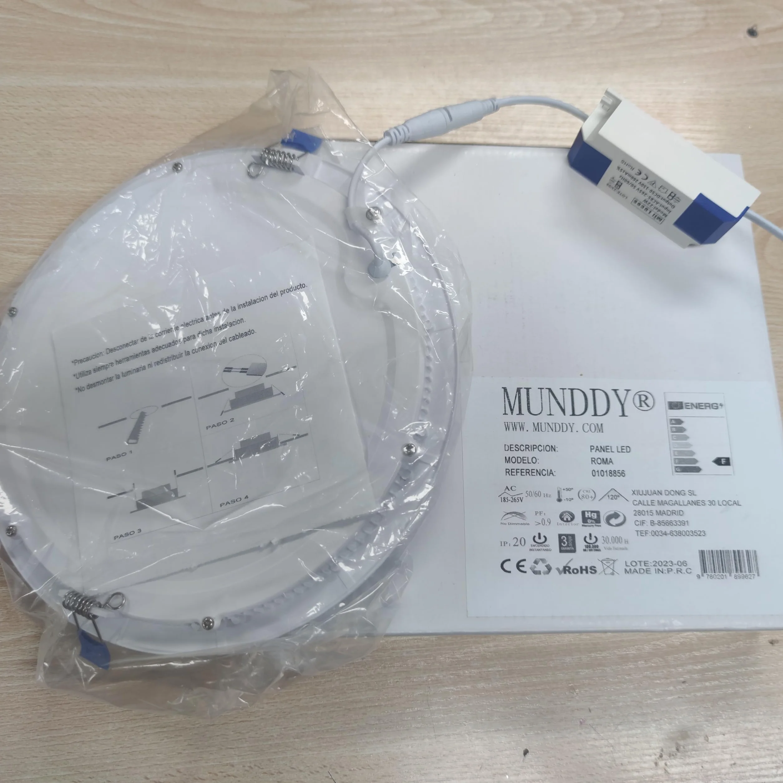 MUNDDY PACK DE 2 Downlight LED Panel Empotrable Redondo 6W 3000K Blanco Cálido Marco Blanco Driver Incluido