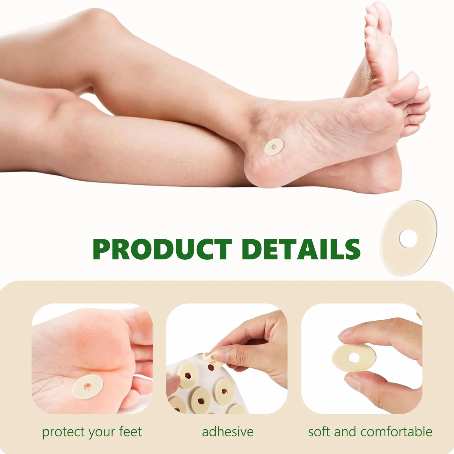 Cojines de Maíz Autoadhesivas 60 Piezas, Espuma de Látex Suave, Antifricción, Reduce el Dolor de Pies y Talón