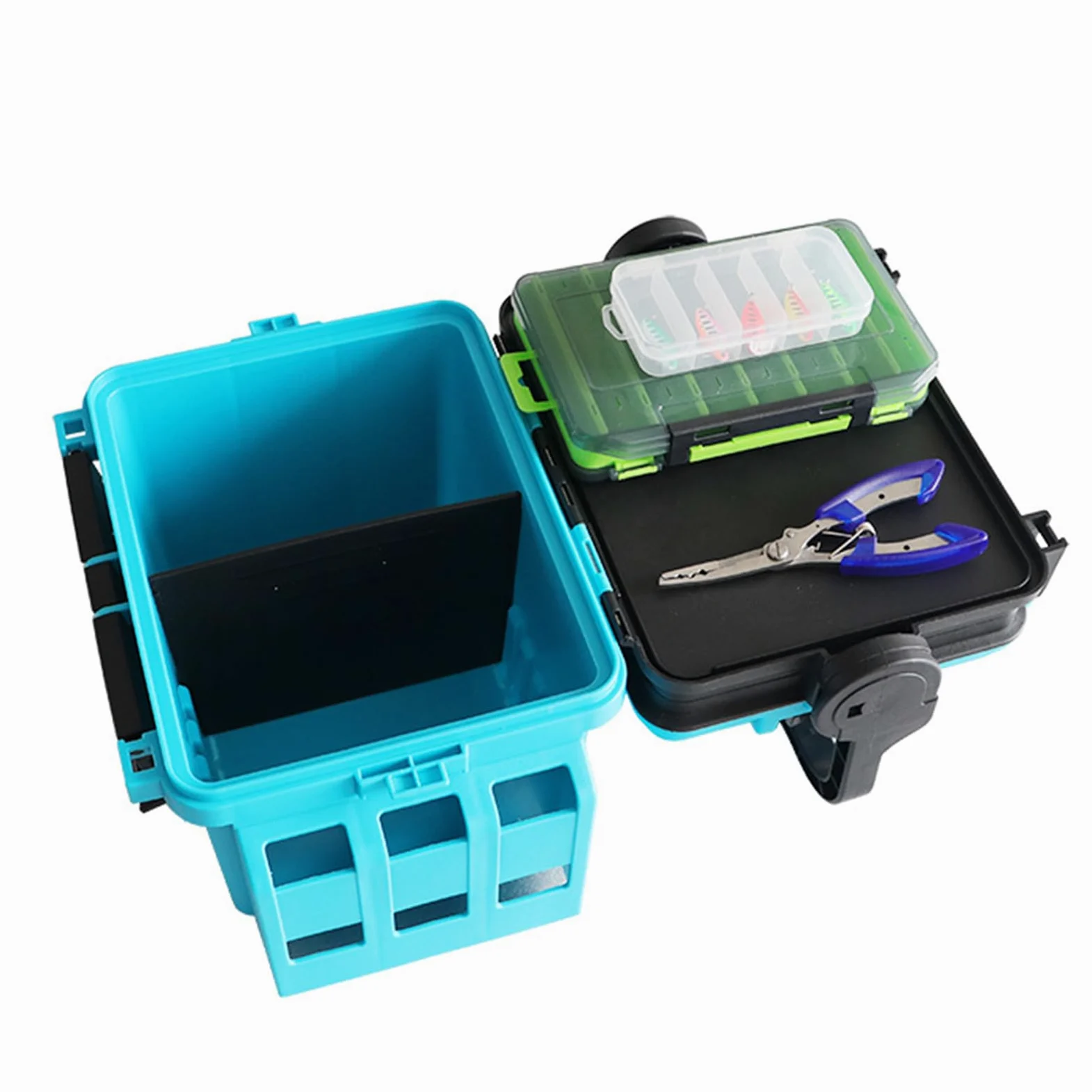 Caja de almacenamiento de pesca multicapa reforzada para señuelos, cebos, anzuelos, aparejos, contenedor de herramientas con asa, organizadores para contenedor de accesorios