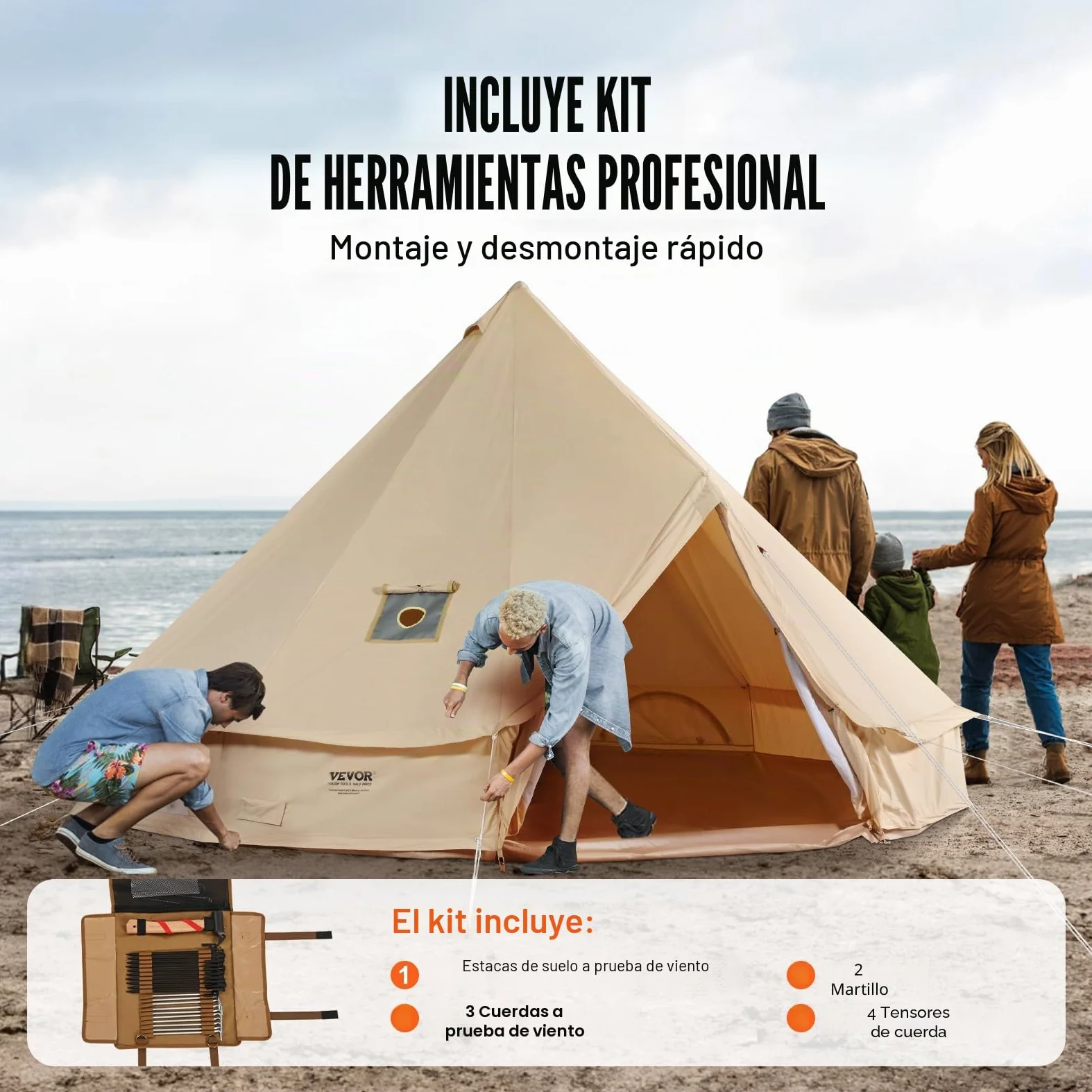 VEVOR Tienda de campaña de lona para 4 estaciones, tienda de campaña de lona para acampar con gato de estufa, tienda de campaña transpirable que sostiene a las personas, camping familiar al aire libre