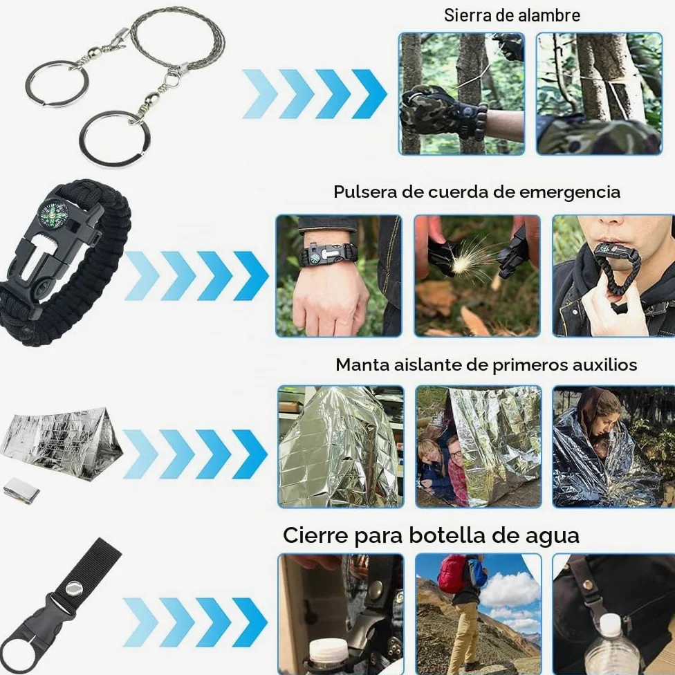 Kit Supervivencia, kit de Supervivencia con 200 Piezas Herramientas Supervivencia, Botiquín Primeros Auxilios, Botiquin Supervivencia, Kit Primeiros Socorros para Coche,Hogar,Camping,Senderismo