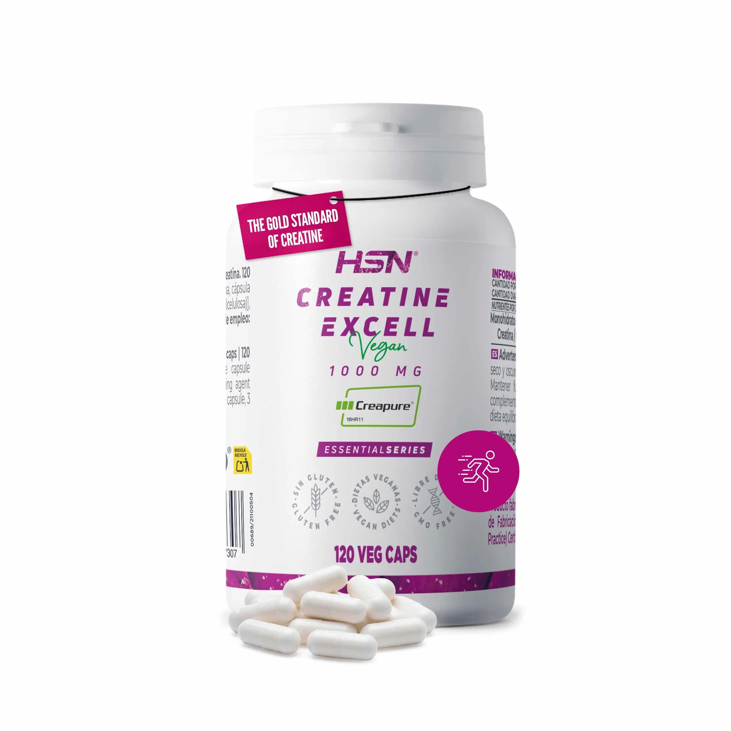 HSN Creatina 100% CREAPURE® Cápsulas 120 Unidades 40 Servicios Monohidrato de Creatina Micronizada Vegano Sin Gluten