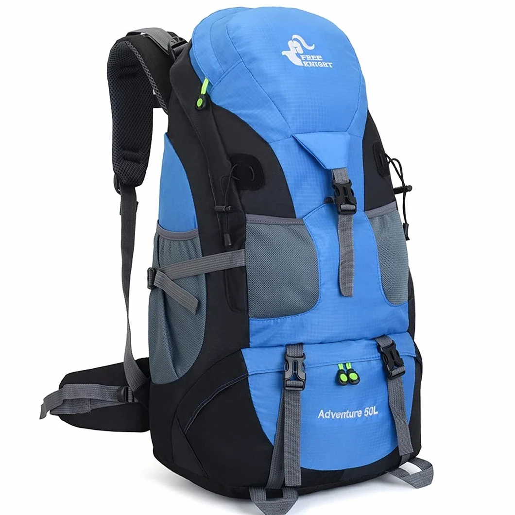 50L Mochila para Acampar Senderismo Bolsa de Trekking Impermeable Mochila de Viaje al Aire Libre Mochilas de Ciclismo Mochilas de montañismo (Azul Claro como Imagen)