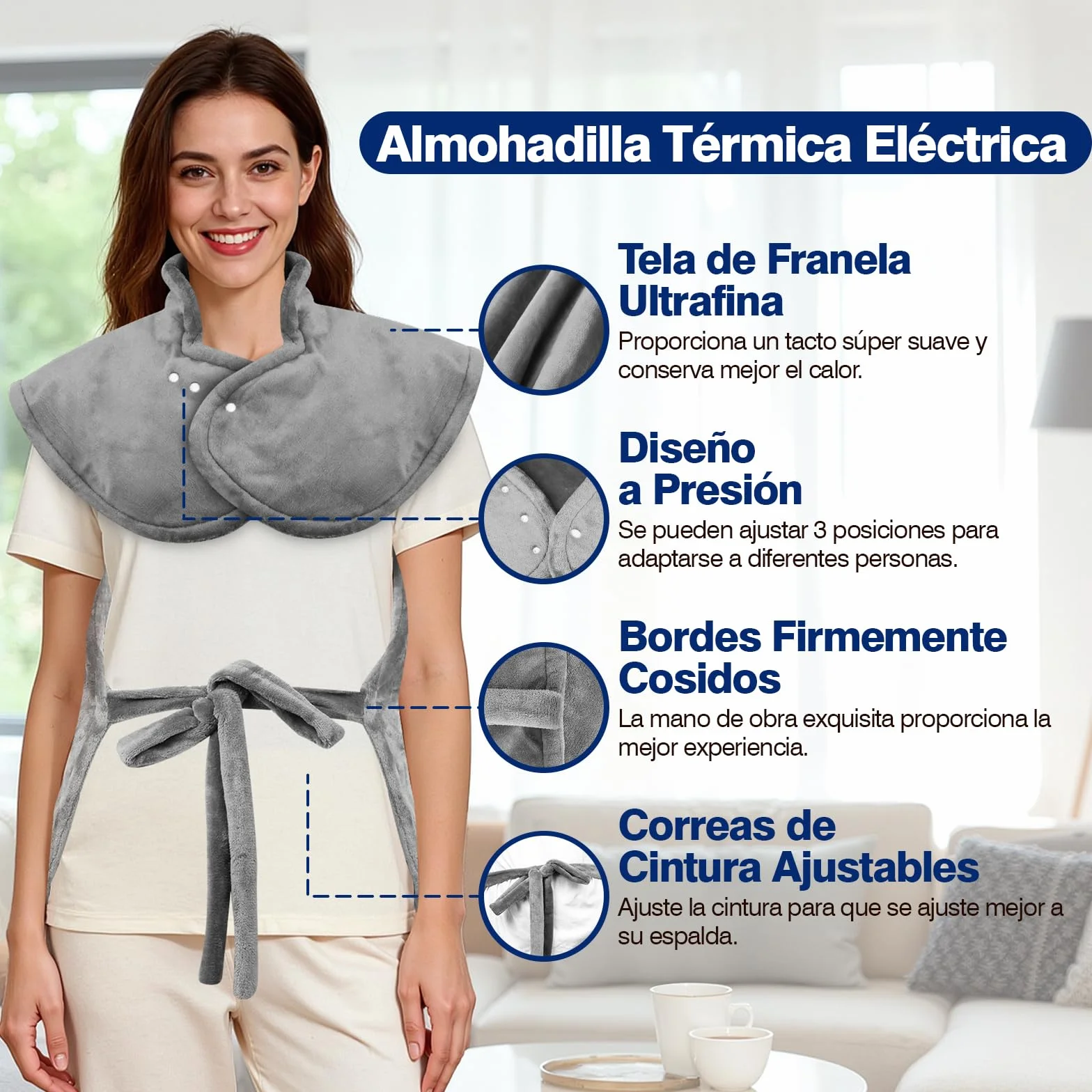 Almohadilla Térmica Eléctrica 60×100cm 9 Niveles de Calor Apagado Automático Calentamiento Rápido Franela