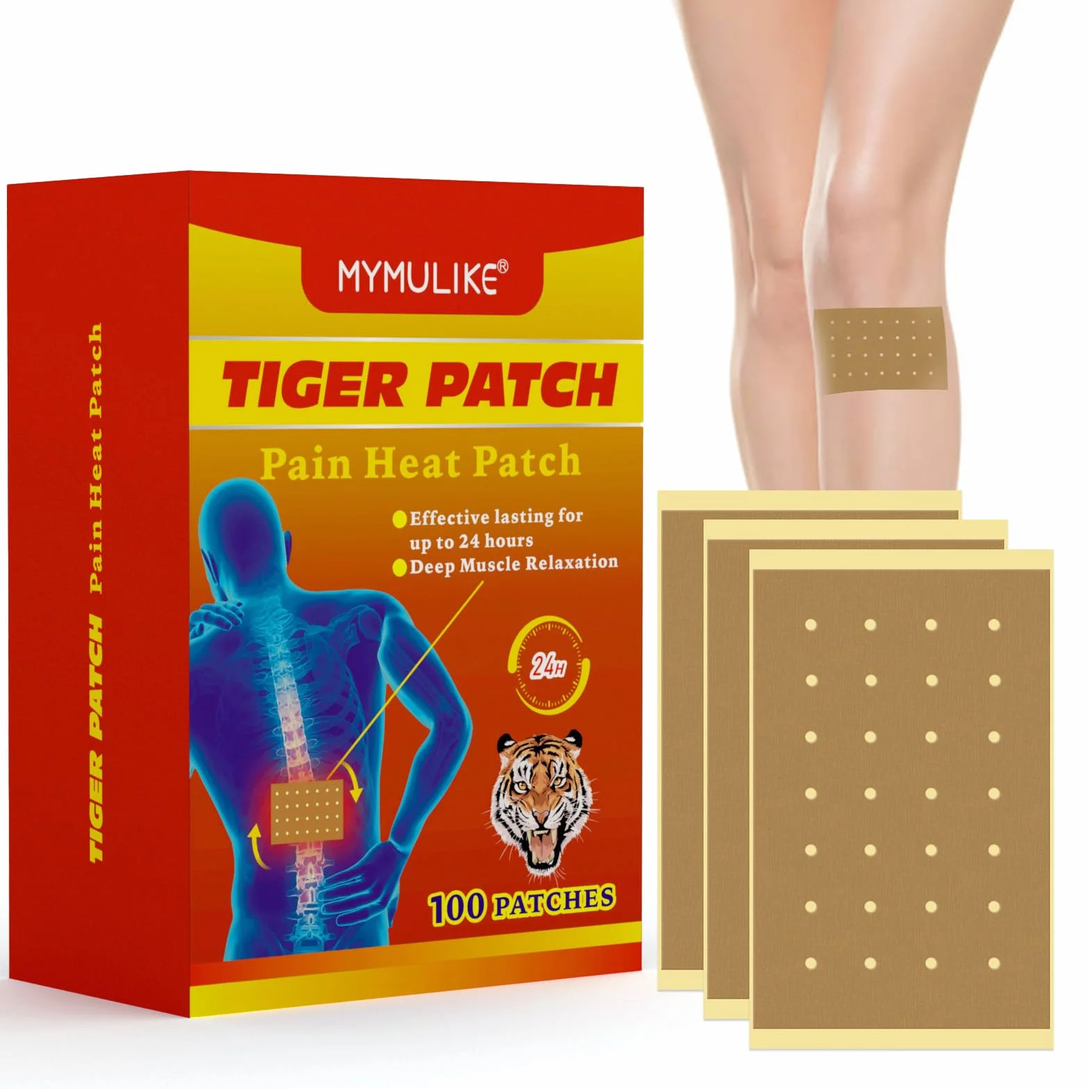 MYMULIKE Tigre Parches Para el Dolor, 100Pcs Parches de Calor, Alivio Rápido y Duradero del Dolor Muscular