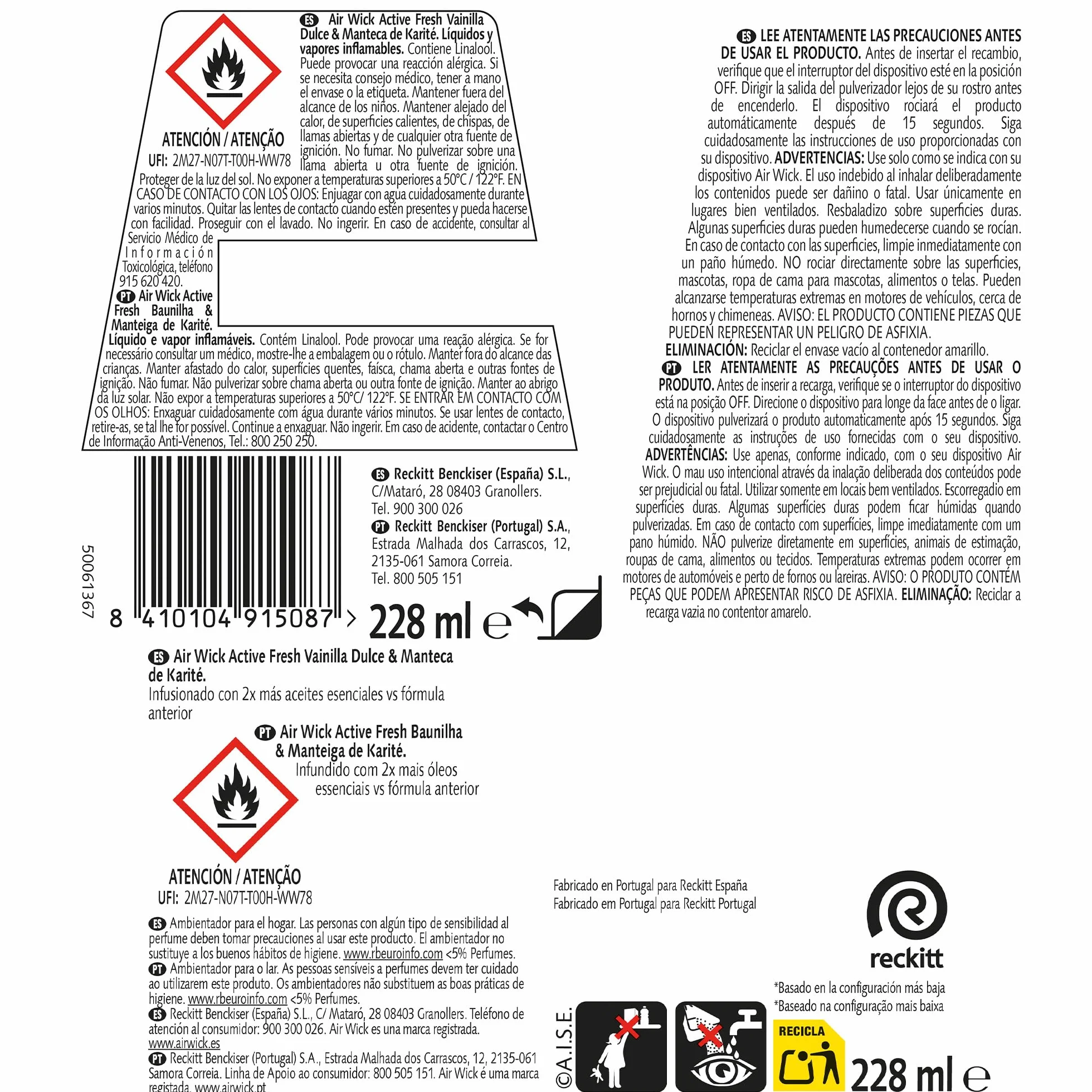 Air Wick Active Fresh Spray Automático Sin Aerosol Vainilla 228 ml