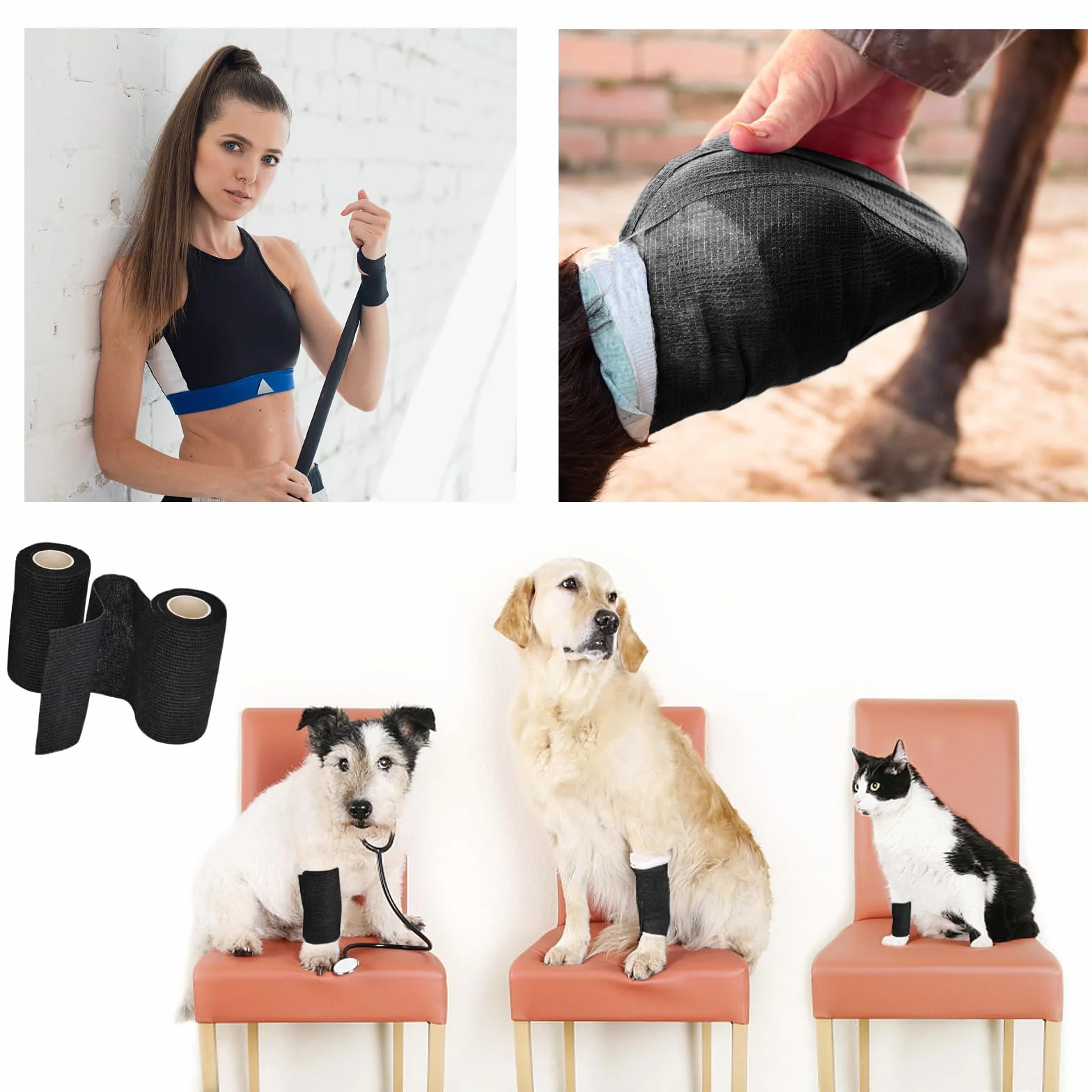 Vendas Autoadhesivas 10 cm x 4.5 m Vendaje Elástico Cohesivo 6 Patrones para Mascotas Primeros Auxilios