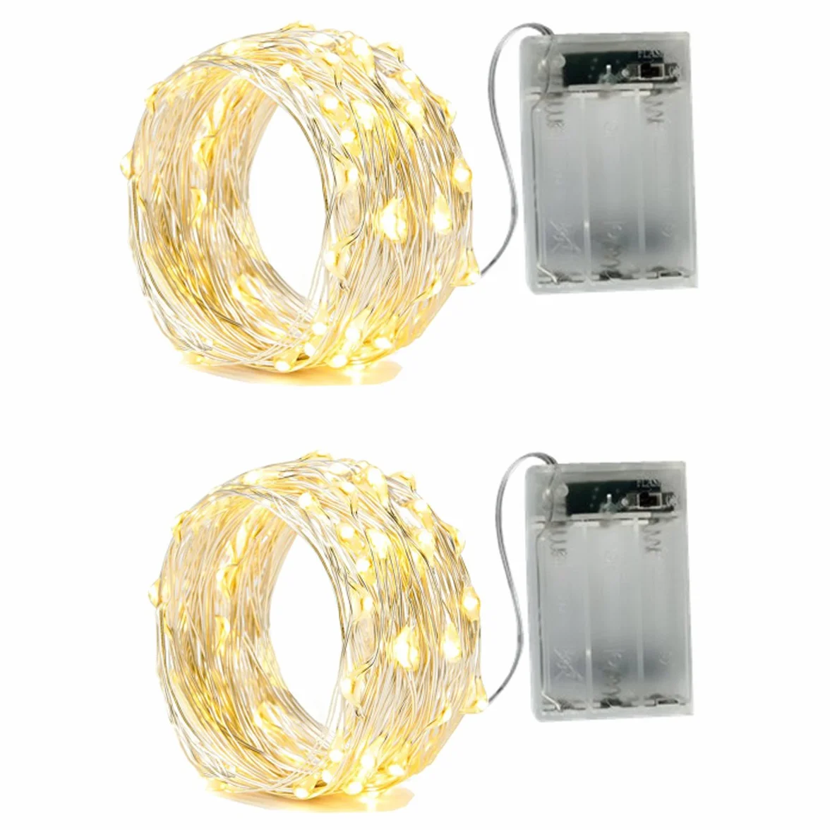 Guirnalda luces pilas 2 Modo Plata Alambre Cadenas 5 metros 50 leds Blanco Cálido para Decoración