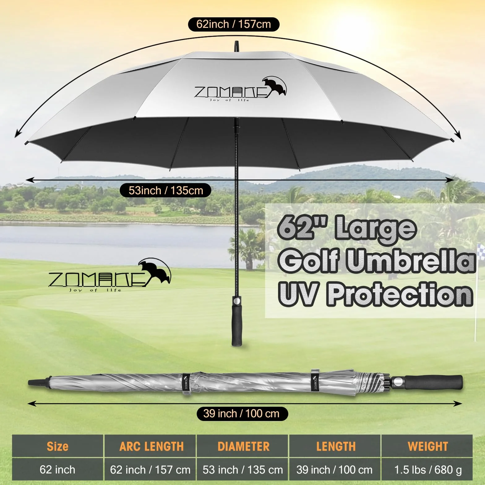 ZOMAKE Paraguas Golf Grande XXL 68/62 pulgadas UV Antiviento Doble Cubierta Mango Madera