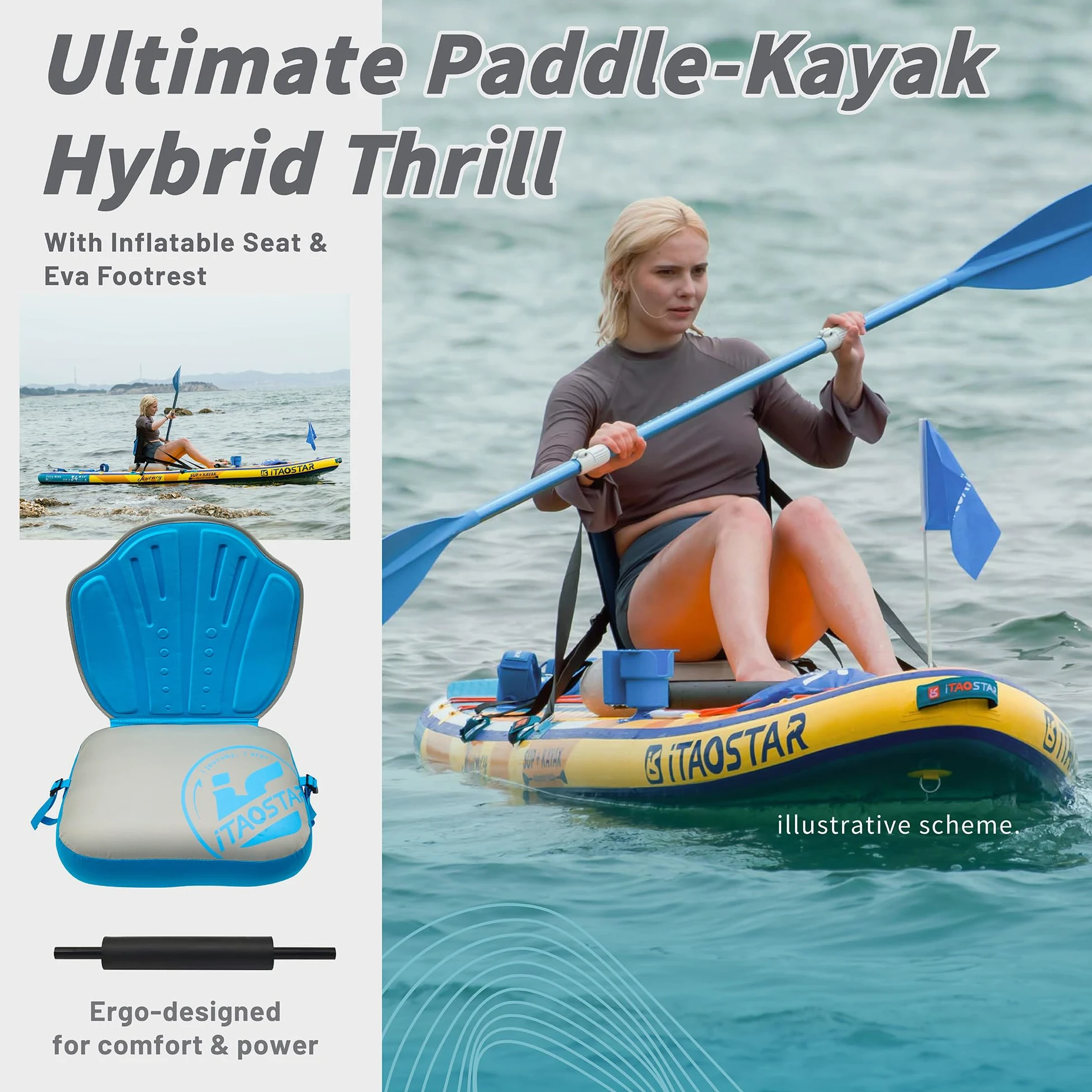 iTAOSTAR Journey - Tabla de remo, 351 cm, 335 x 86 cm o 335 x 89 cm, extraancha, todo en uno, aletas personalizadas, hinchable, estable, para adolescentes y personas adultas de todos los niveles