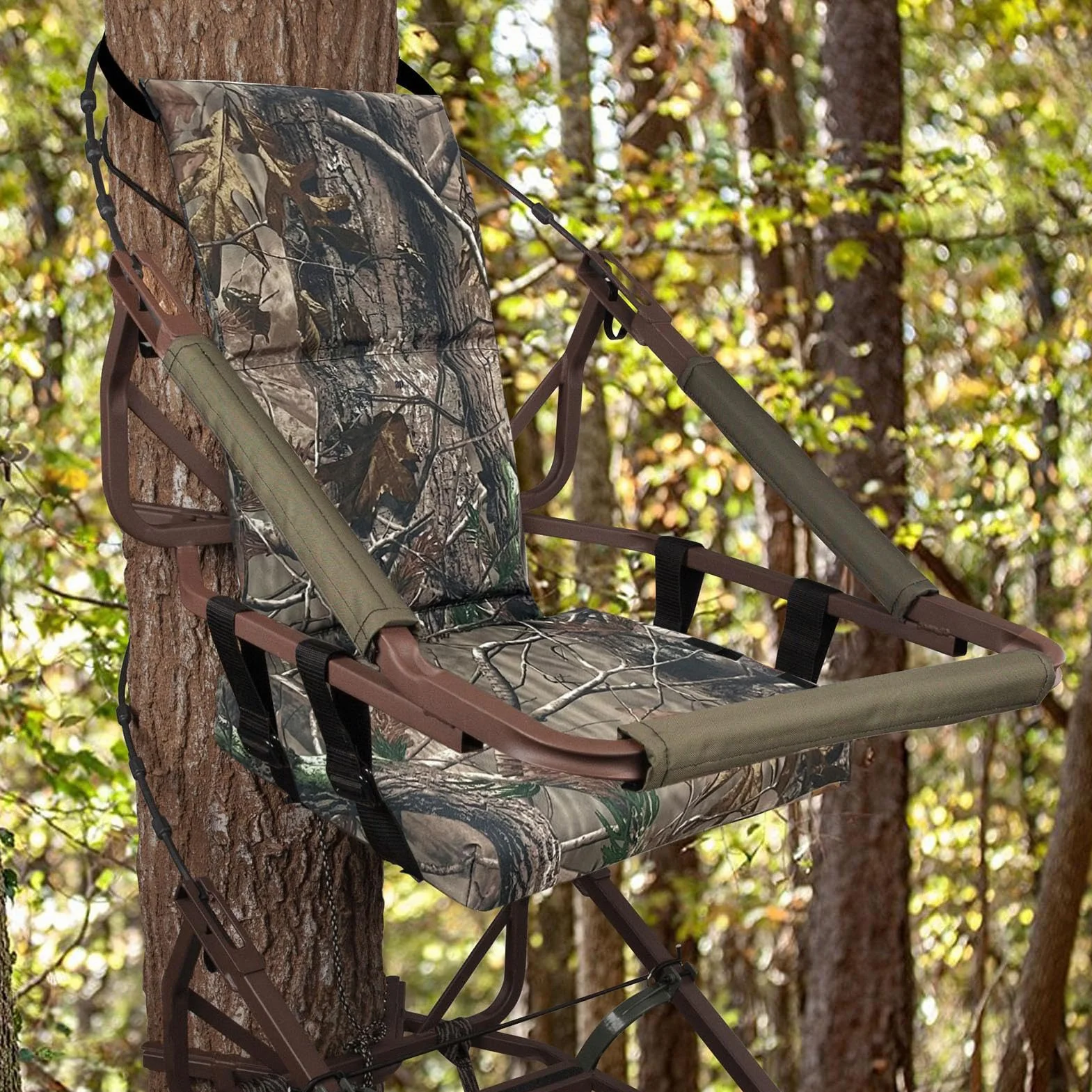 Asiento con soporte de escalera | Asientos Treestand de repuesto con correa ajustable | Almohadillas universales para rieles de asiento y árbol, accesorios de caza para soportes de escaleras y bloqueo