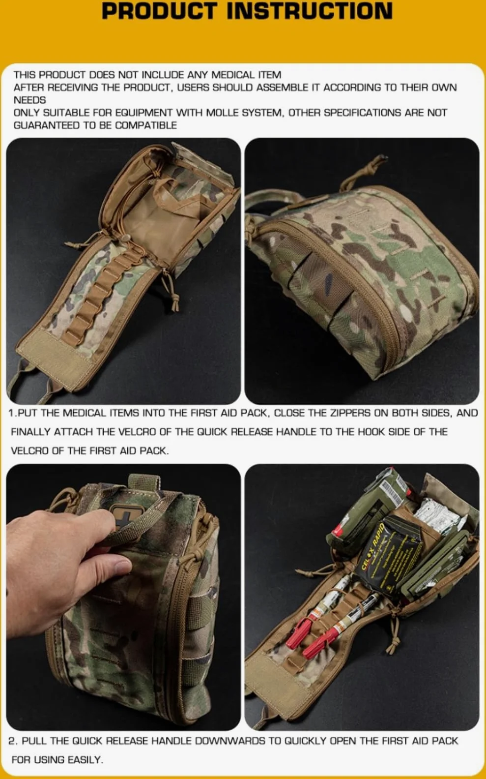 Peminkoo Bolsa de Primeros Auxilios para Acampar, botiquín médico táctico Molle, Bolsa de Supervivencia de Emergencia para Exteriores, Accesorios de Caza, Bolsa, Soporte EMT
