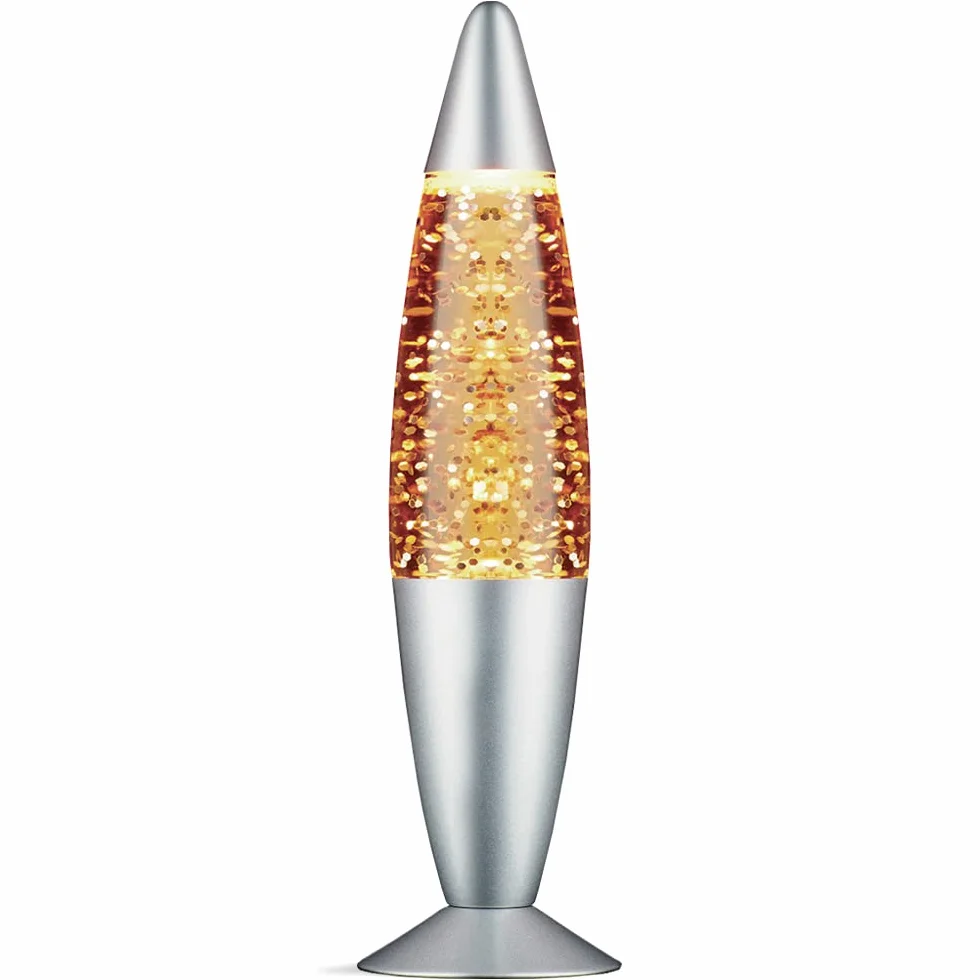 Lampara de Lava Purpurina Glitter Destellos Amarillo 40 cm Base Gris