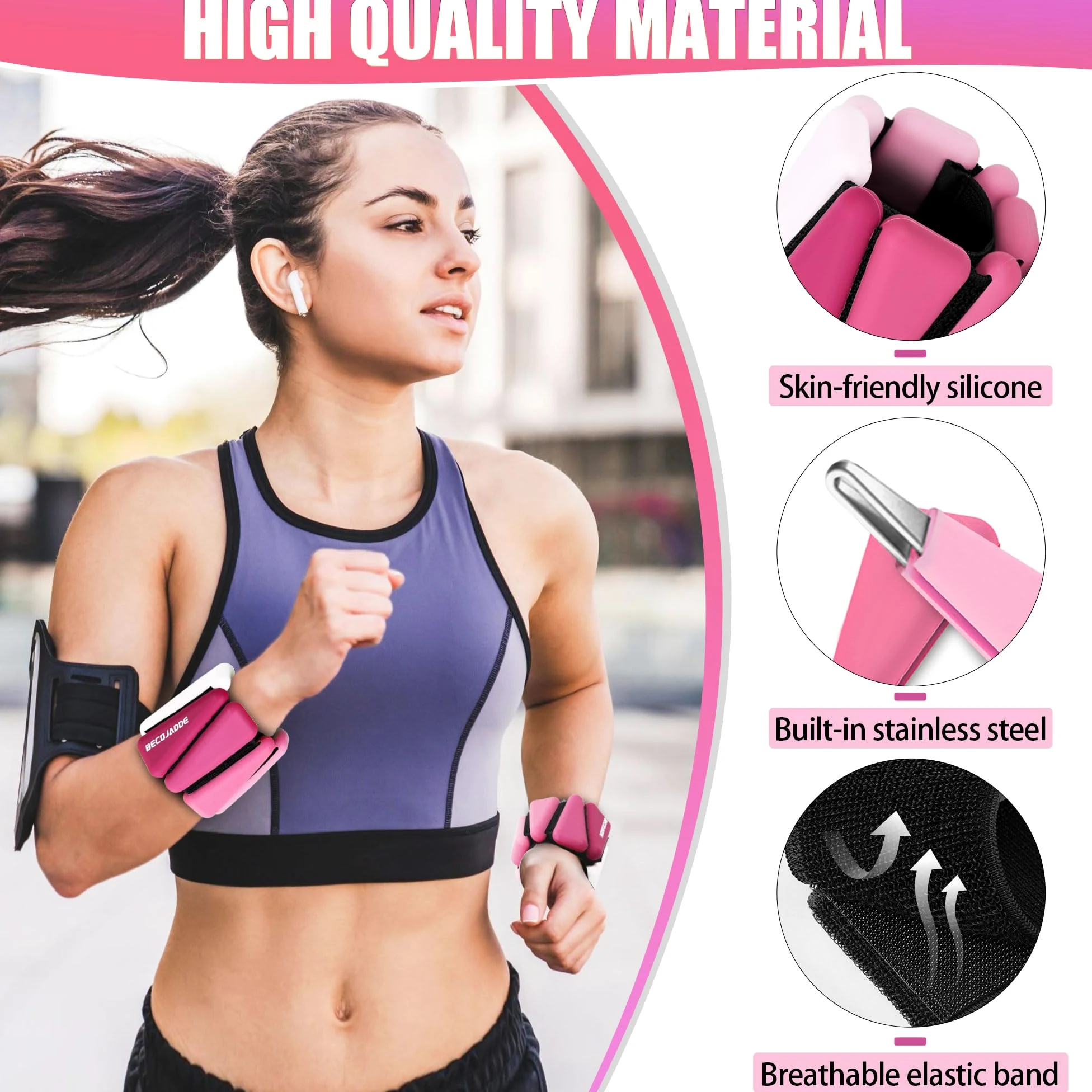 BECOJADDE Juego de 2 pesas de tobillo para mujer (1 libra/2 libras cada una), pesas ajustables para brazo y pierna para mujeres y hombres, adecuadas para caminar, nadar, correr, pilates, yoga