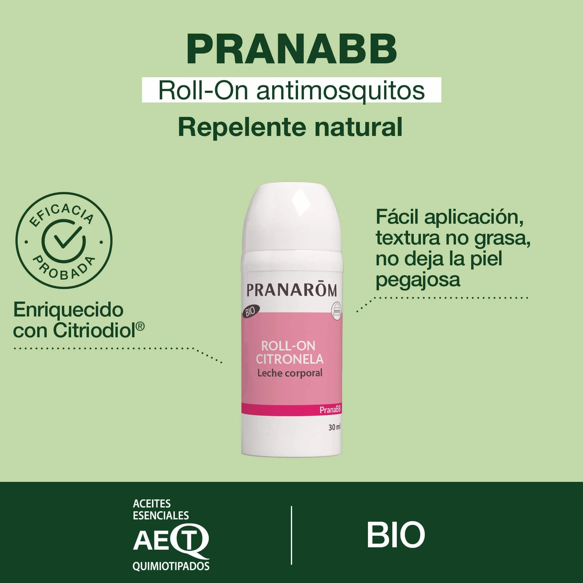 PRANARÔM PranaBB Roll-On Antimosquitos BIO 30 ml Repelente Natural Aceites Esenciales Orgánicos Protección 7 Horas