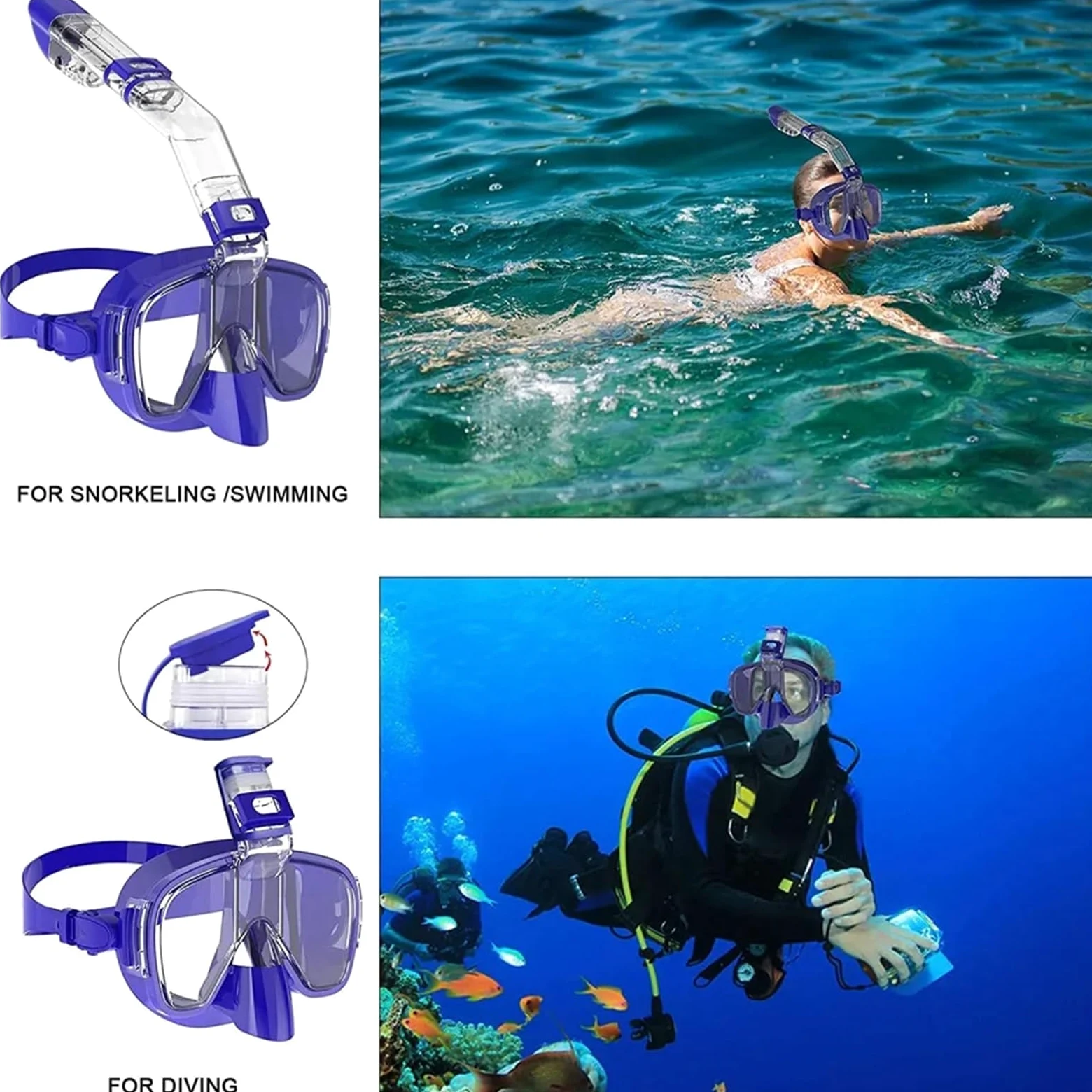 Kit de de Buceo Máscaras de Buceo, máscara de Snorkel antivaho Plegable con Sistema de Secado Completo en la Parte Superior para Equipos de Snorkel para Adultos Máscara de Snorkel(Black,L/XL)