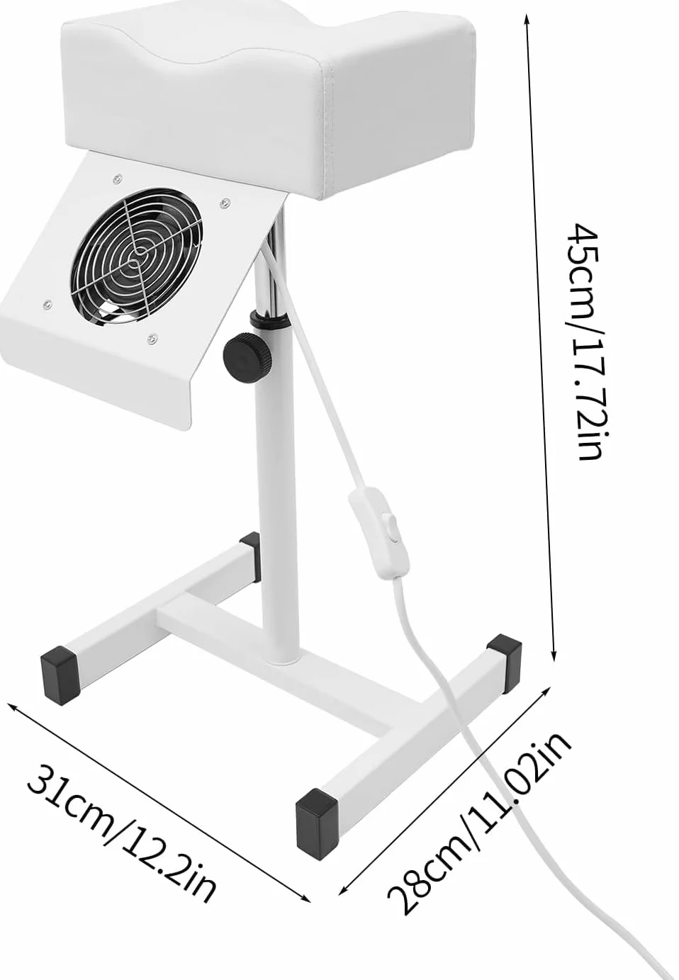 Silla para el cuidado de los pies con aspiración, altura ajustable 48-68 cm, reposapiés con cojín de PVC