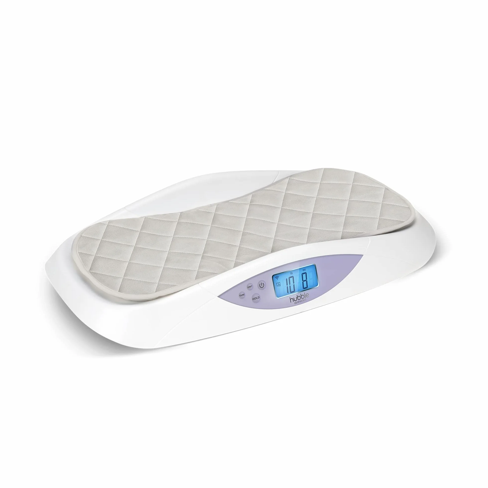 Hubble Connected Grow Báscula inteligente para bebés con Bluetooth, pantalla LCD, seguimiento de peso, cambiador suave, tara y retención, 4 sensores