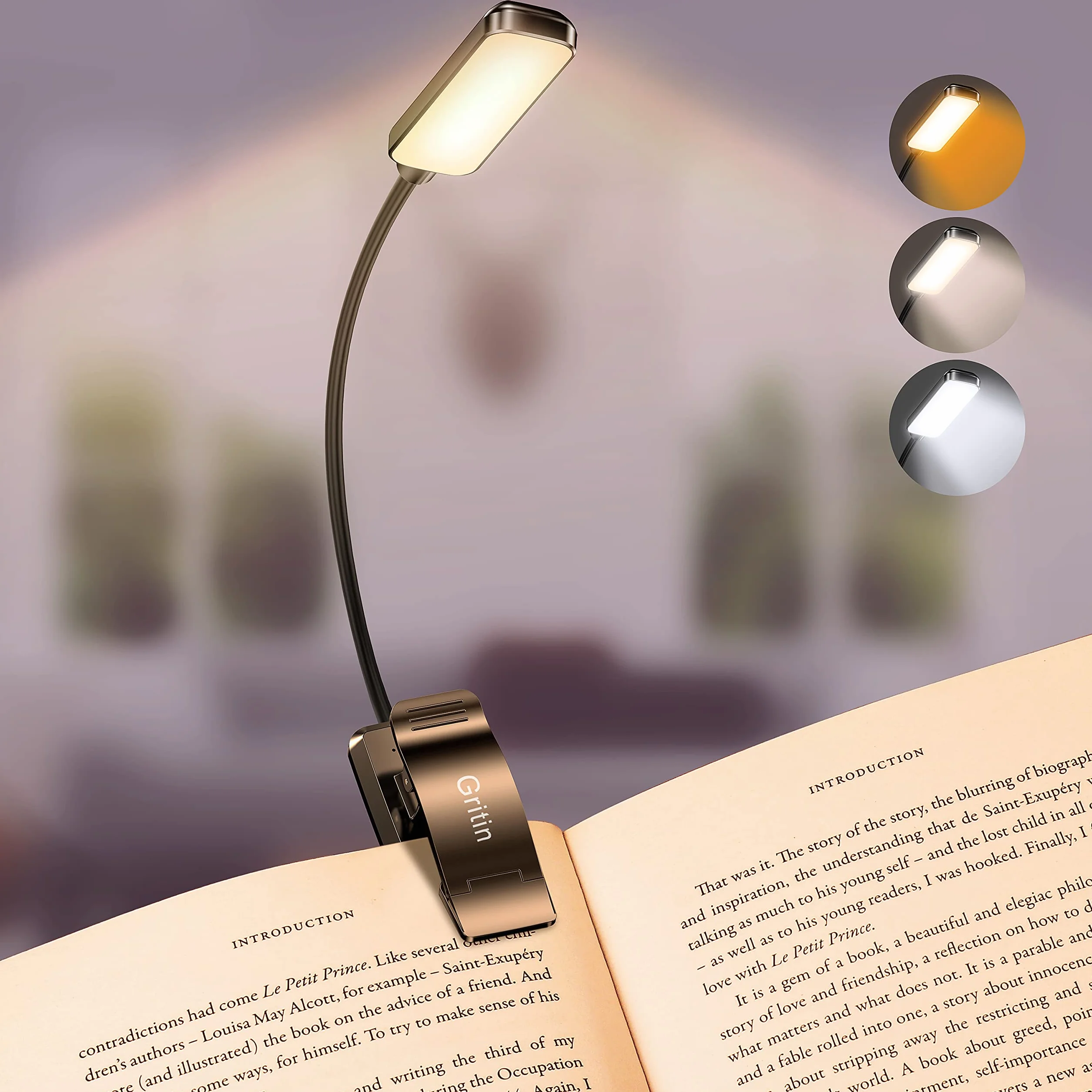 Gritin Lampara de Lectura Recargable con 9 LED 3 Modos Proteccion Ojos, Atenuacion Continua, Bateria Larga Duracion, 360° Flexible