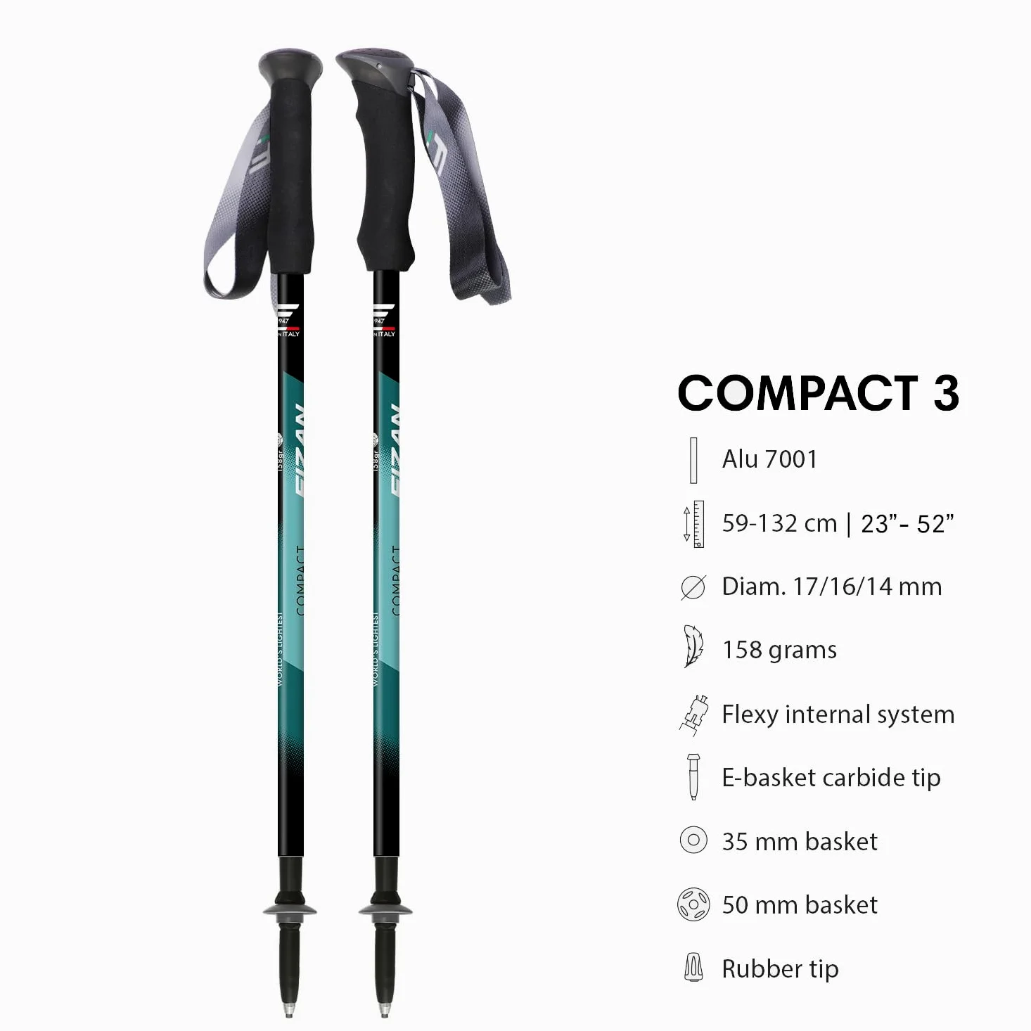 Fizan 3 Bastones de Senderismo compactos – Bastones de Senderismo ultraligeros de 5.6 onzas, para mochileros, Ajustables, Plegables, Ajuste Personalizado, agarres de EVA, Bastones de Aluminio