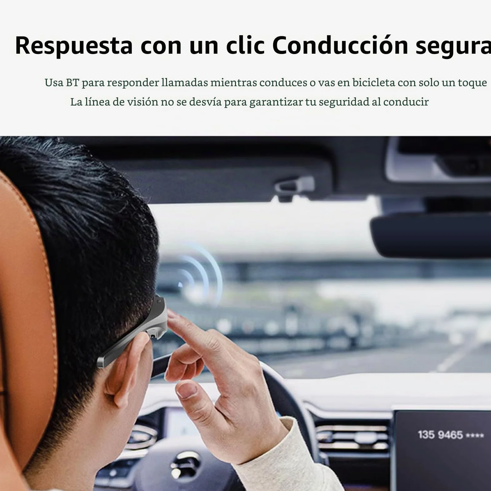Tosuny Gafas de Sol de Deportes Inteligentes, Vasos de Audio Bluetooth con Protección UV400 y Lentes Anti-Impactos, Altavoz y Micrófono de Oído Abierto, Asistente de Voz, para Deportes (Silver)