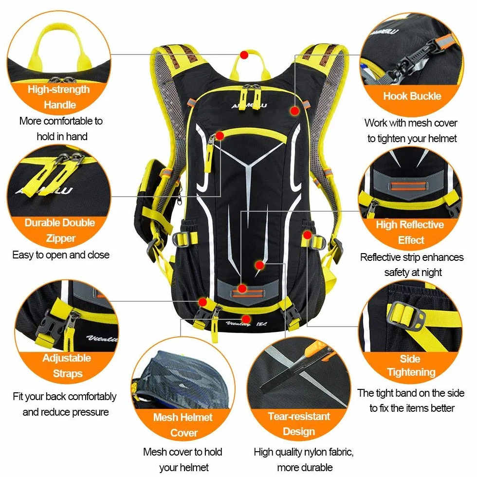 Lixxada Mochila de Ciclismo Impermeable 18L Unisexo Respirable Ultraligero con Cubierta de Lluvia Mochila de Hombro para Ciclismo Montañismo Viajes
