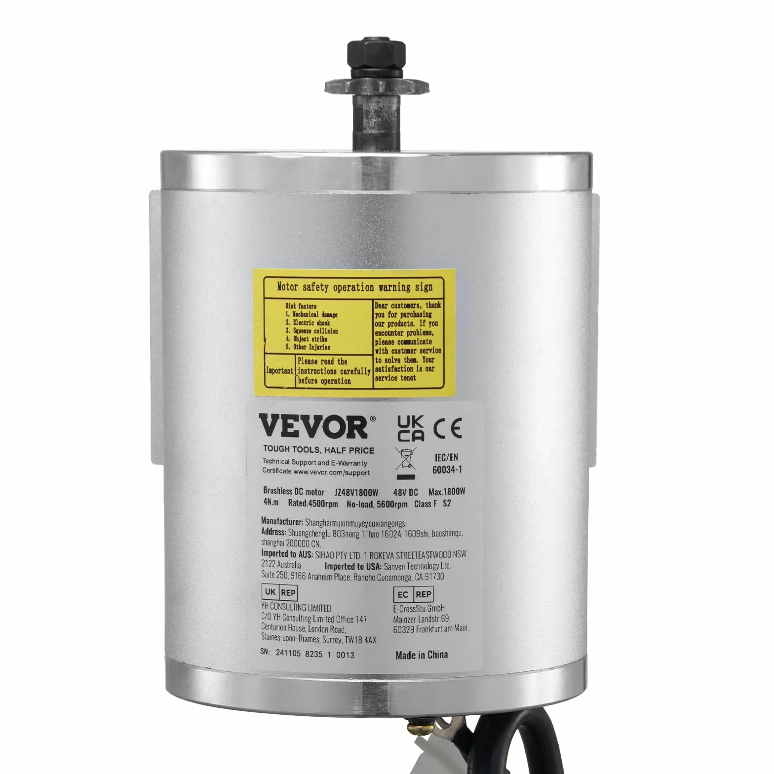 VEVOR Motor Eléctrico sin Escobillas 1800W 48V 4500 RPM Controlador de Velocidad Pedal Acelerador para Bicicleta Eléctrica