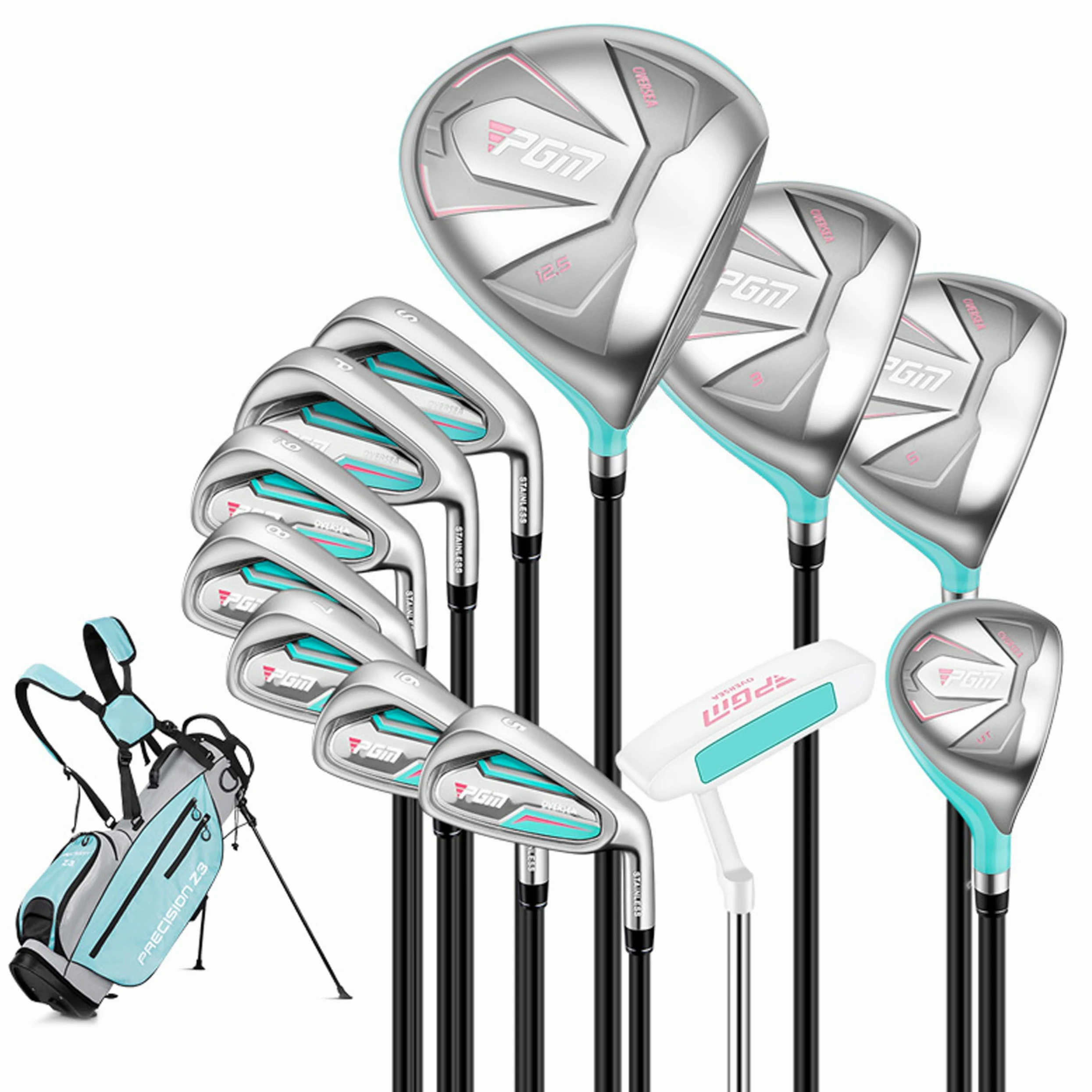 PGM Set de palos de golf para mujer con 12 palos – 4 maderas (#1,3,5,4H), 7 hierros (#5,6,7,8,9,PW, SW) y 1 putter – bolsa de golf