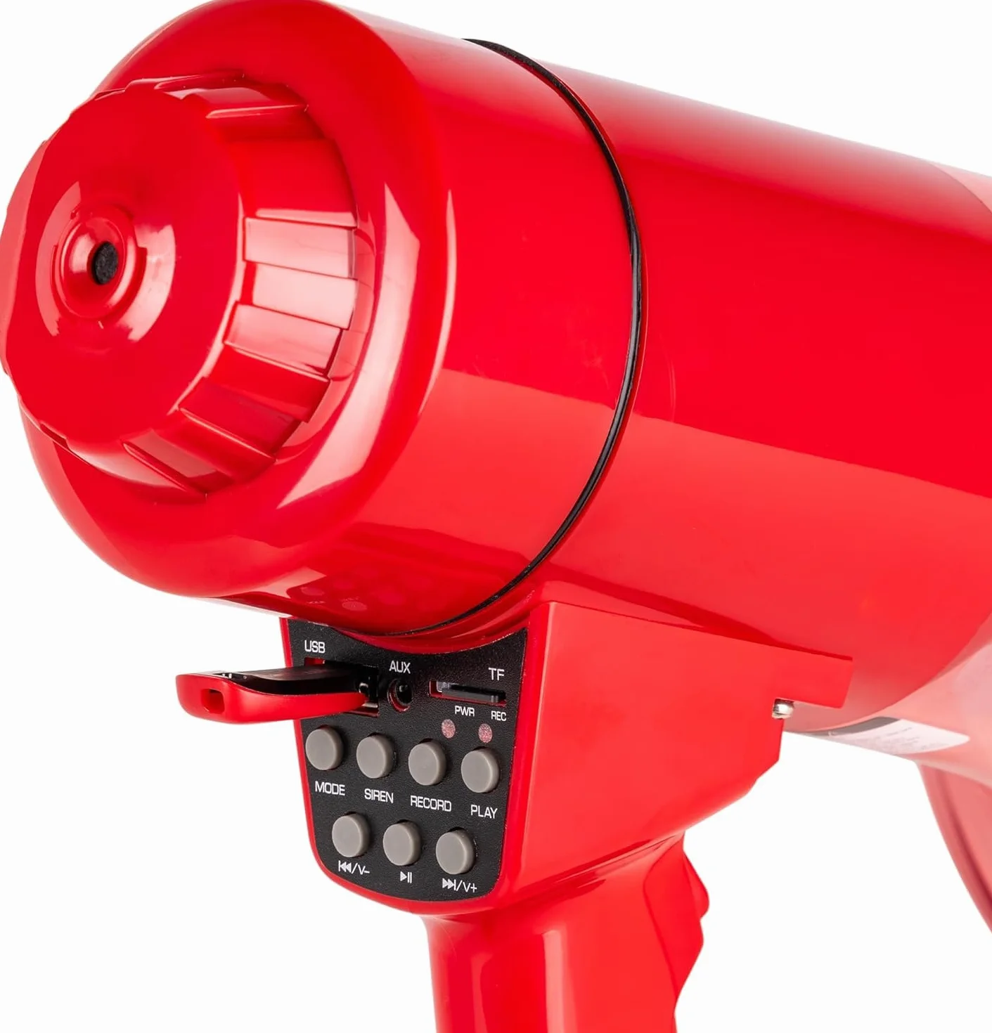 Vonyx MEG050 Megáfono 50W 1000m Alcance Batería Recargable Sirena Micrófono LED Bluetooth MP3 USB SD AUX Rojo