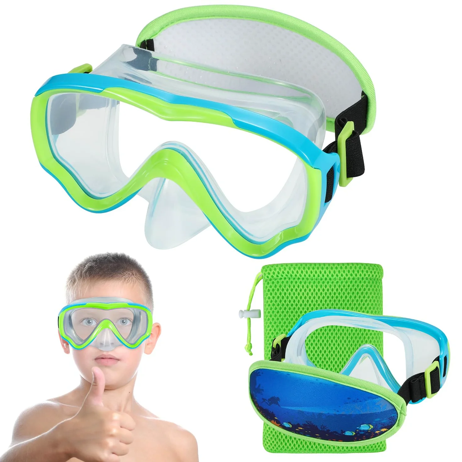 Gafas de natación para niños de 6 a 14 años, máscara de buceo sin correa de enredos, gafas de agua, cubierta de nariz para niños y jóvenes