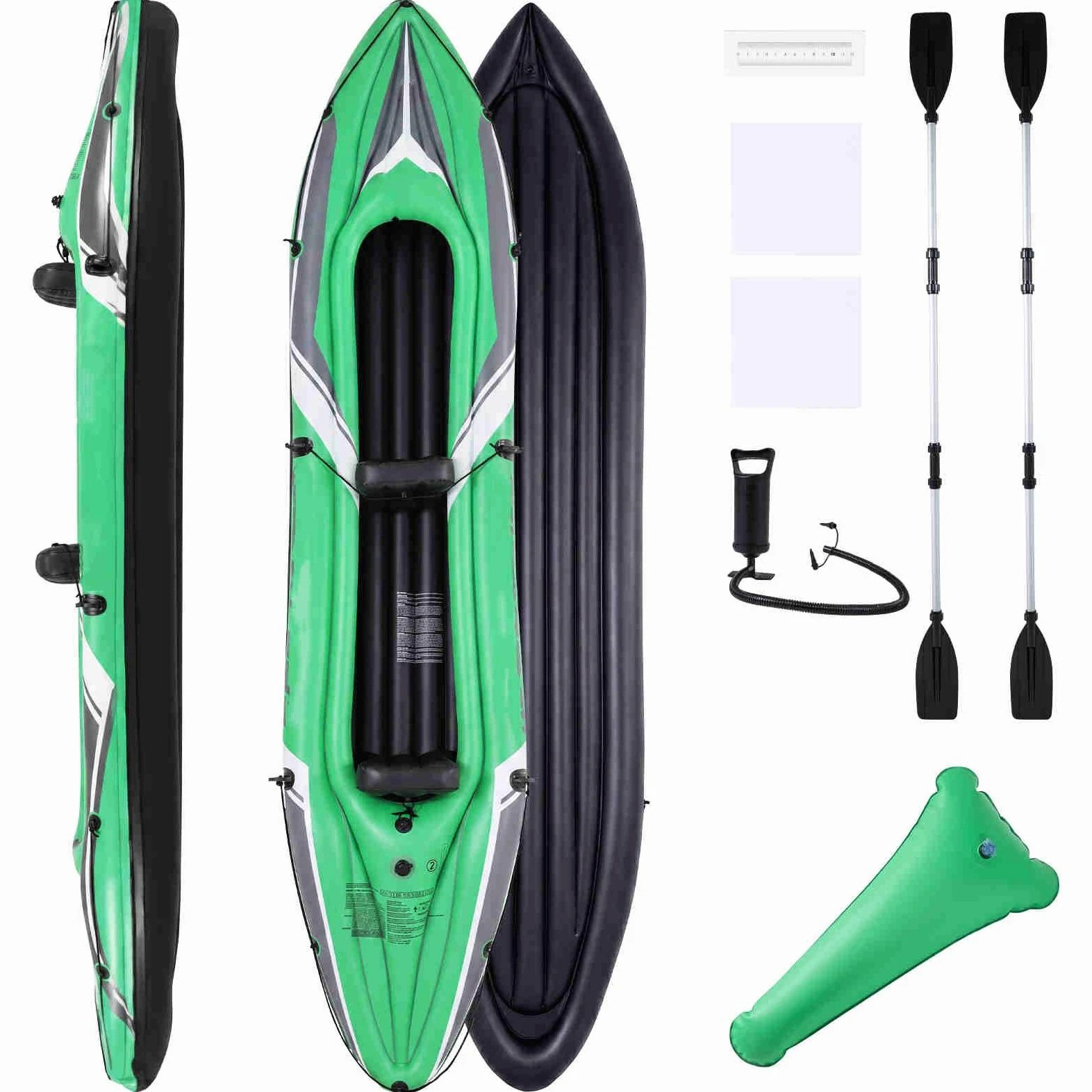 HOMASIS Kayak Hinchable 2 Plazas, para Pesca, Carga 160 kg﻿ | Piragua Hinchable con Remos de Aluminio, Respaldo y Reposapiés Hinchables y Bomba Manual, Kayak Inflable para 2 Personas
