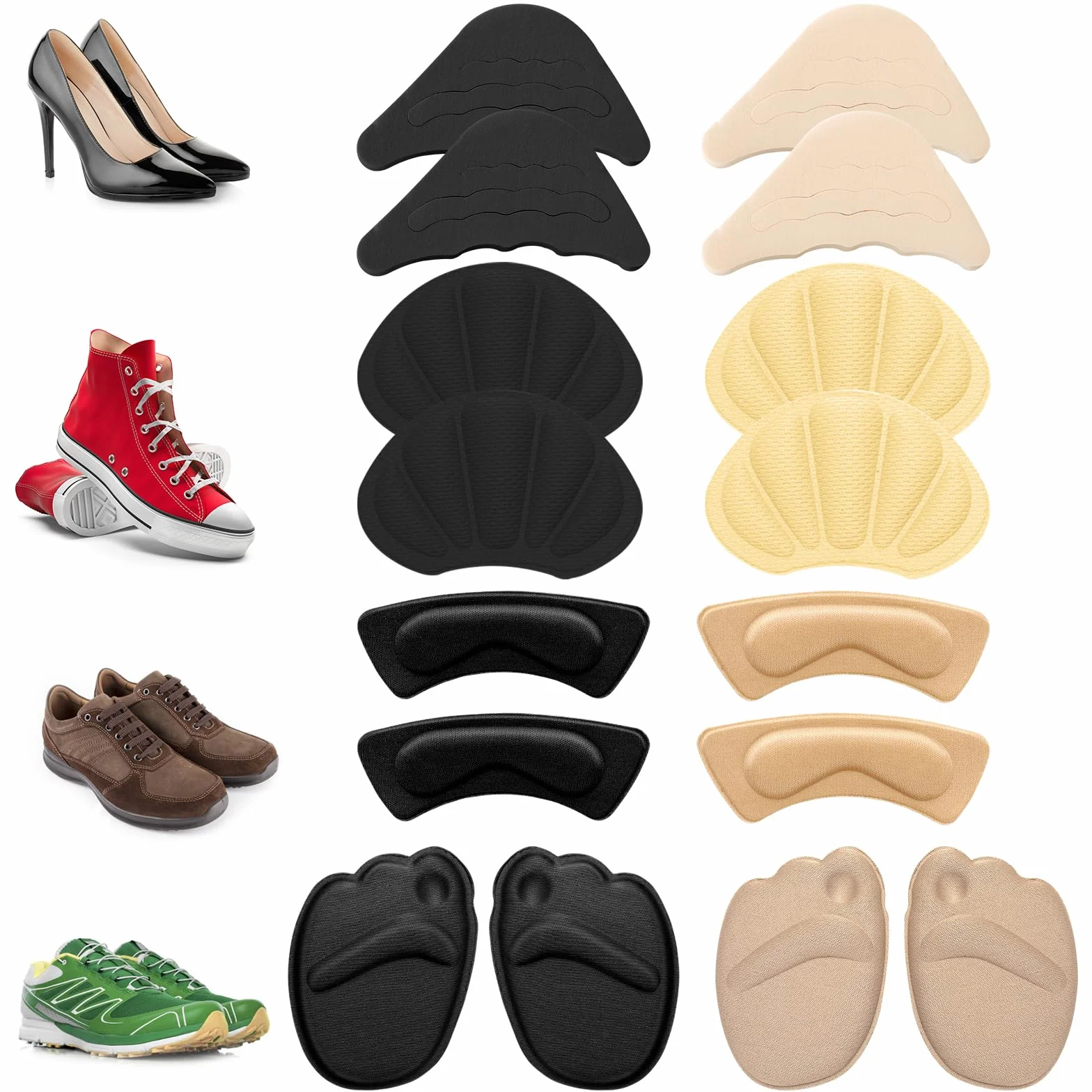 Sibba 8 pares taloneras antideslizamiento almohadillas para zapatos grandes protector talón mujer relleno zapato protector dedos tapón