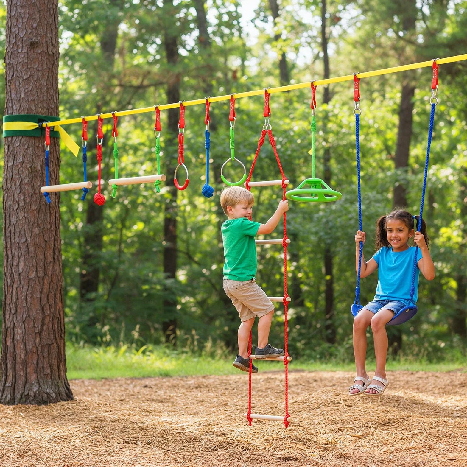 ALPIDEX Ninja Niños Slackline Obstacles Set Anillos Gimnasia Nudos Cuerda Accesorios Escalada Curso Extensible MAX