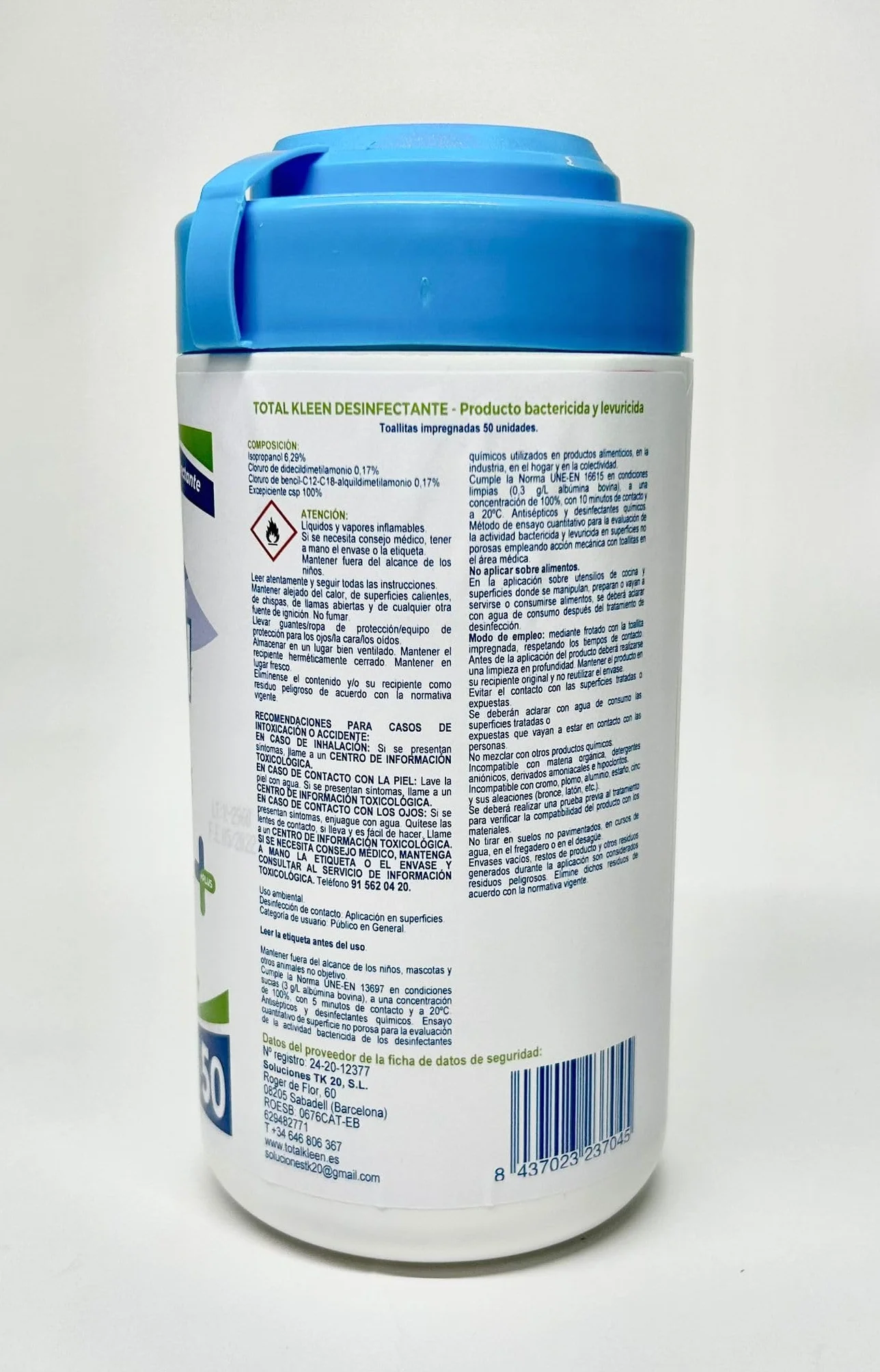 Toallitas húmedas TotalKleen 100% biodegradable multiusos desinfectantes 50 unidades envase reciclable