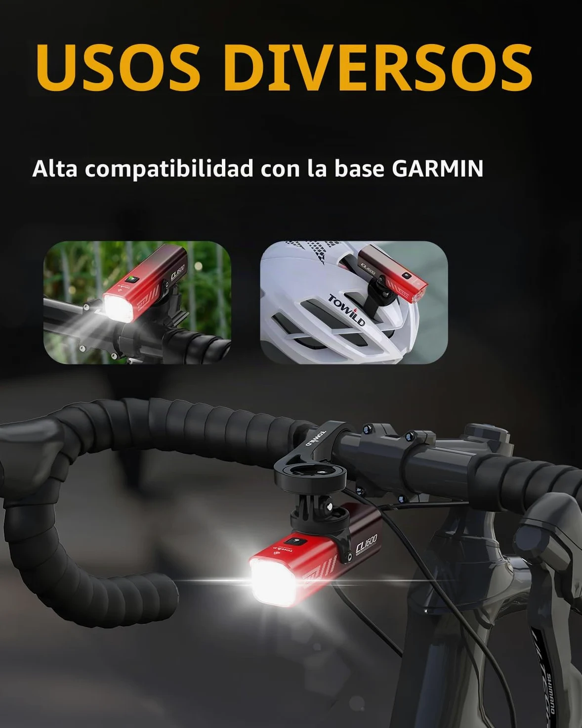 TOWILD CL1600 Luz Bicicleta Inteligentes, 1600 Lumen 5000mAh Luces Delantera Tipo C Recargable Faro de Bicicleta para MTB/Bicicleta de Carretera,12 Horas de Duración,5 Modos Luz de Ciclismo