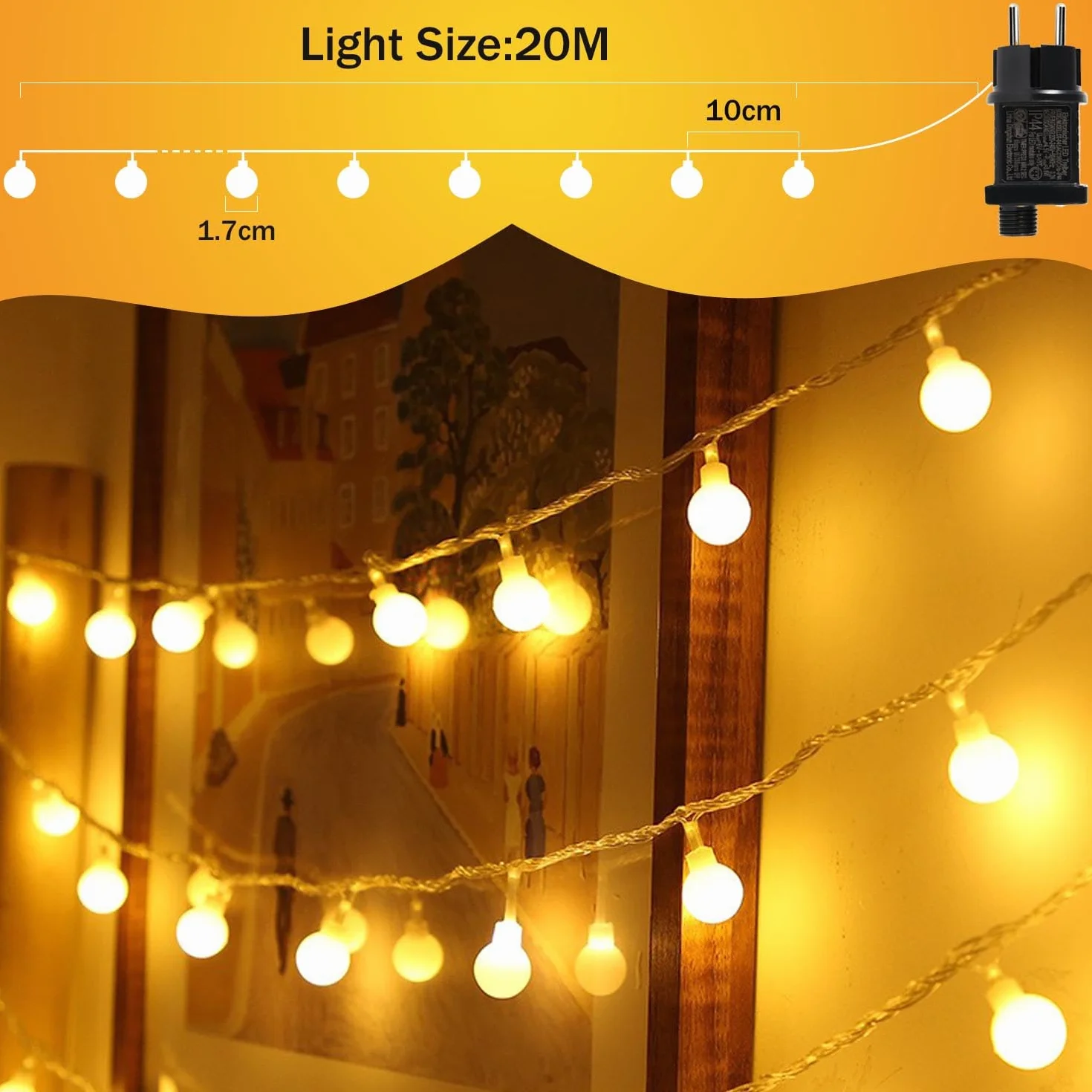 Guirnalda Luces 20M 150LED Cadena de Luces Exterior Interior Enchufe Blanco Cálido
