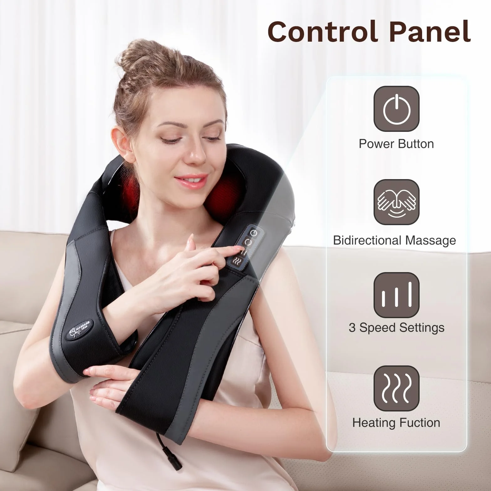 Masajeador de Cuello y Hombros con Calor, 3D Rotación, Shiatsu, Intensidad Ajustable