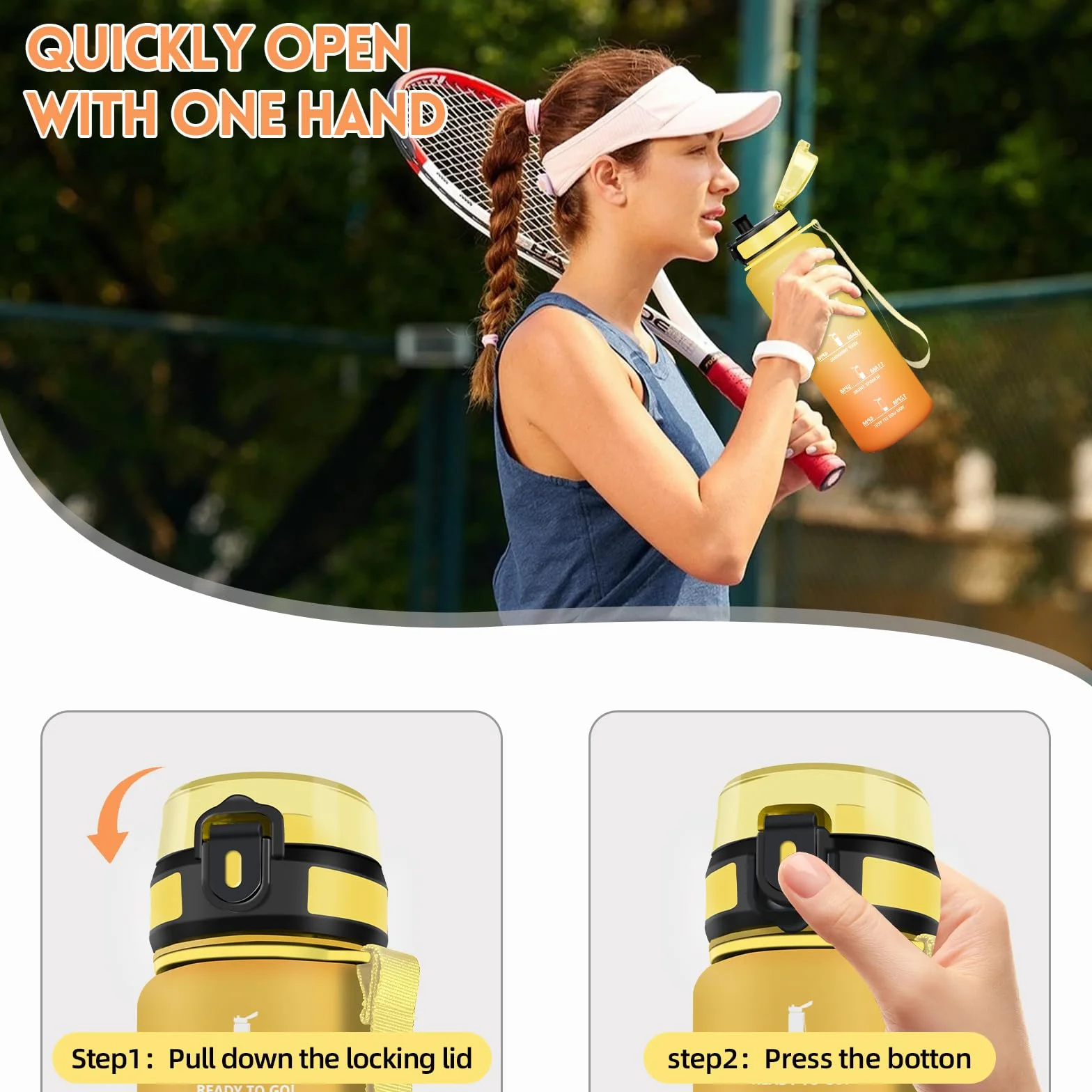 HoneyHolly Botella Agua, 1,5L, Motivacional y A Prueba de Fugas, Cantimplora, Reutilizable, Botella AGimnasio, Marcador de Tiempo, Cantimplora para Gimnasio, Trabajo, Camping, Senderismo