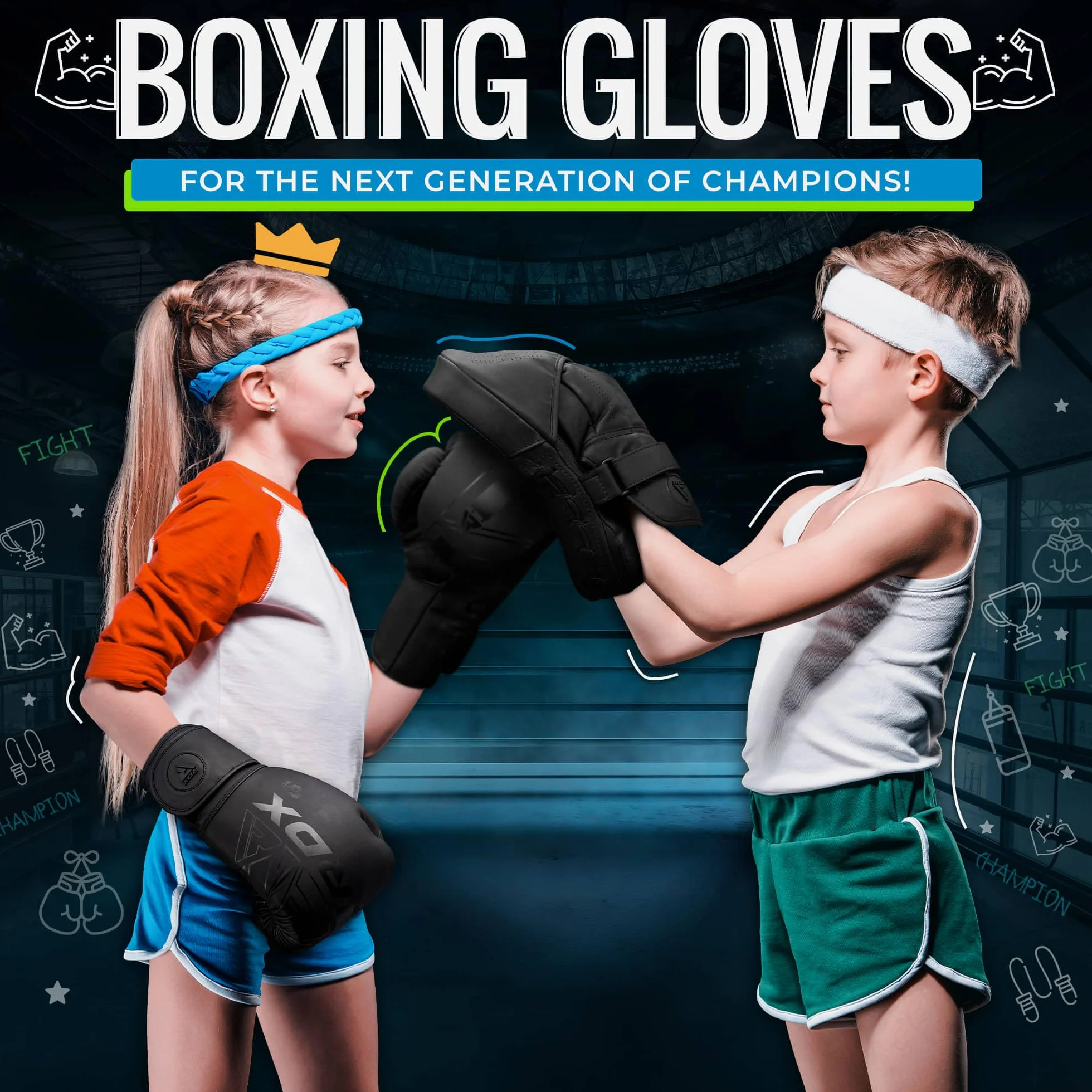 RDX Niños Guantes de Boxeo Maya Hide Cuero Kara Junior para Entrenamiento Muay Thai Sparring Kick Boxing
