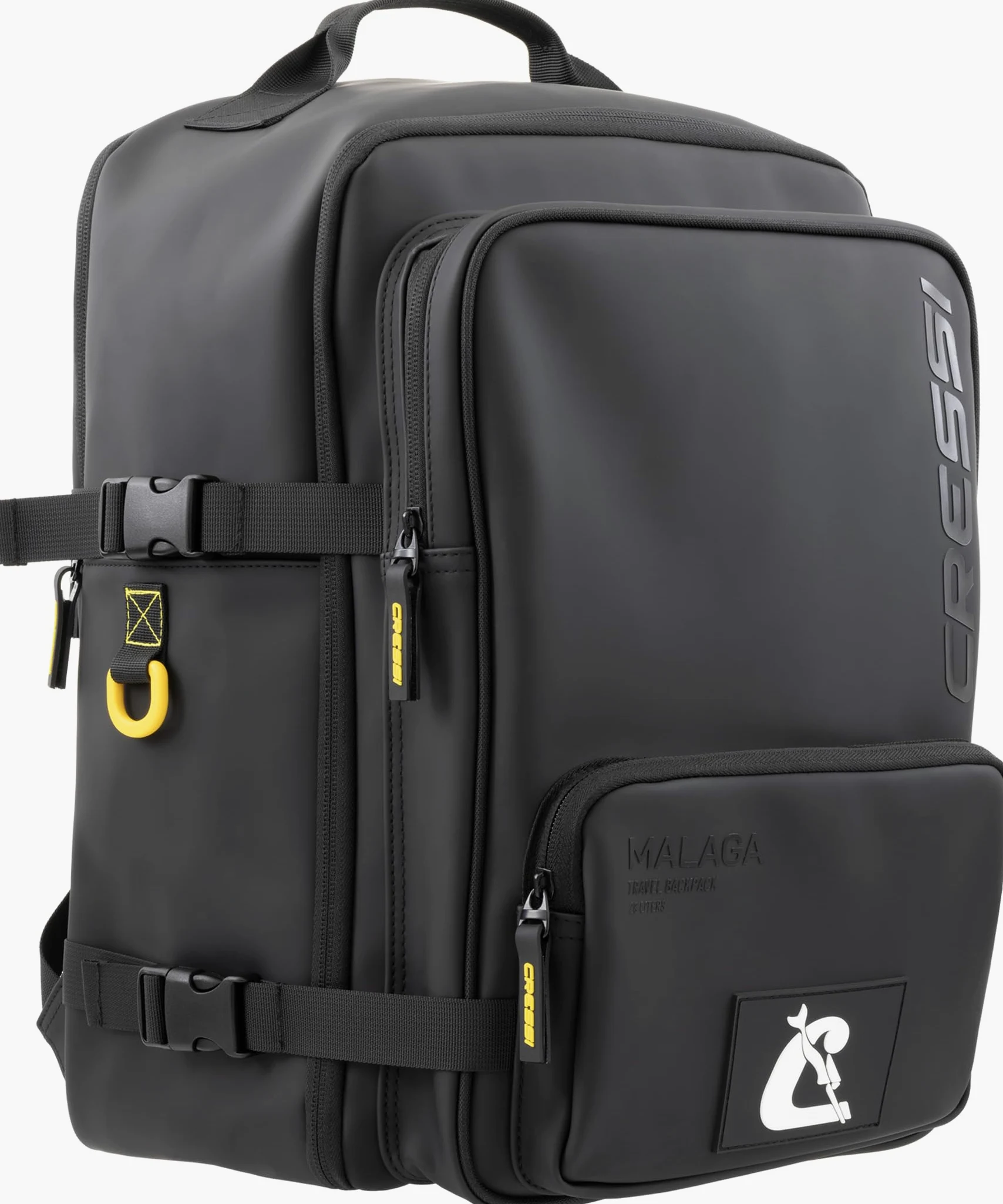 Cressi desde 1946 - Malaga Travel Backpack 28 L - Mochila Hidrofóbico Unisex Negro/Amarillo, Polivalente y Funcional 40x30x20 cm, Apta para Equipaje de Mano en Vuelos Ryanair, Easyjet, Wizz Air