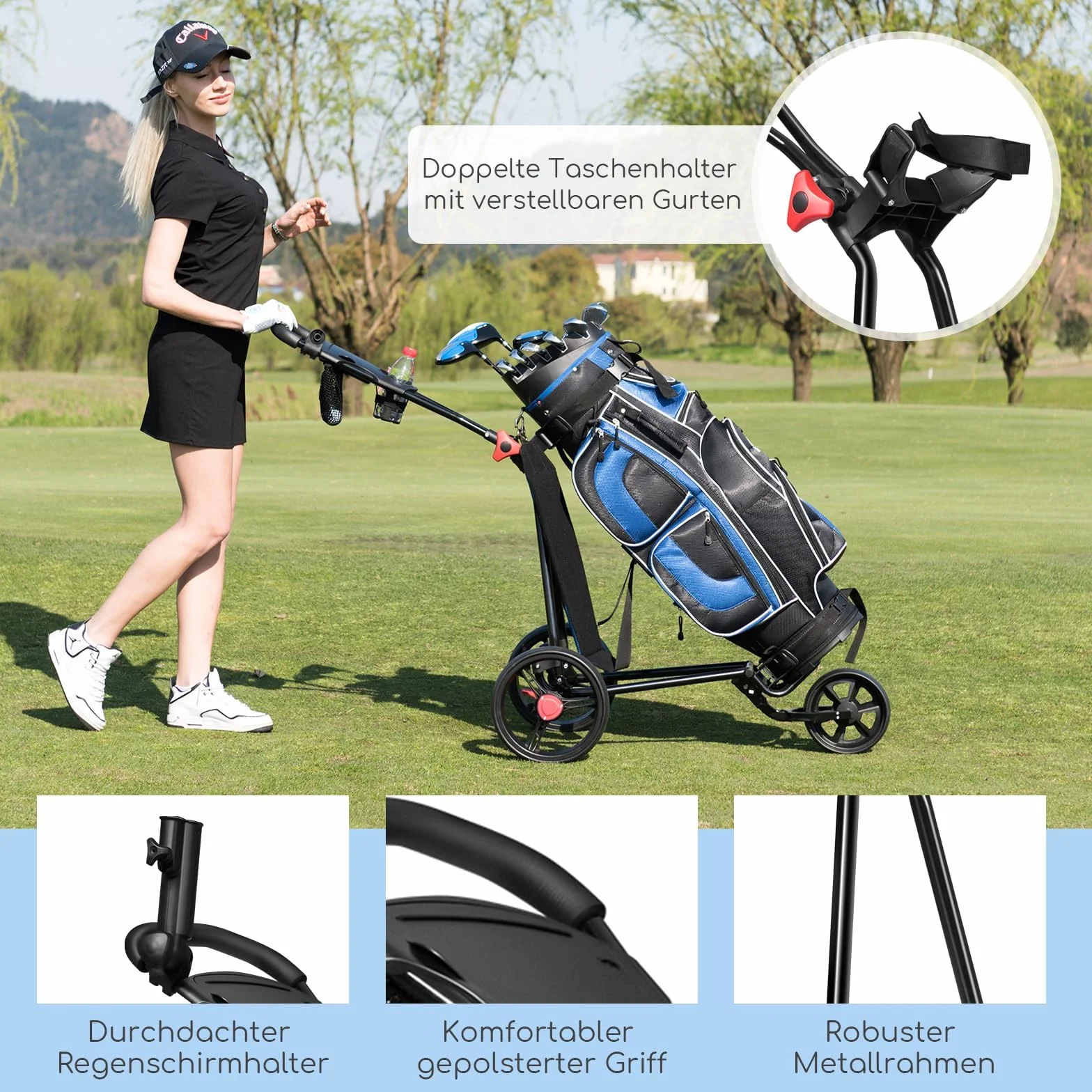 FANTASK Carro de Golf para Adultos, Negro, 91,5 x 60 x 129,5 cm