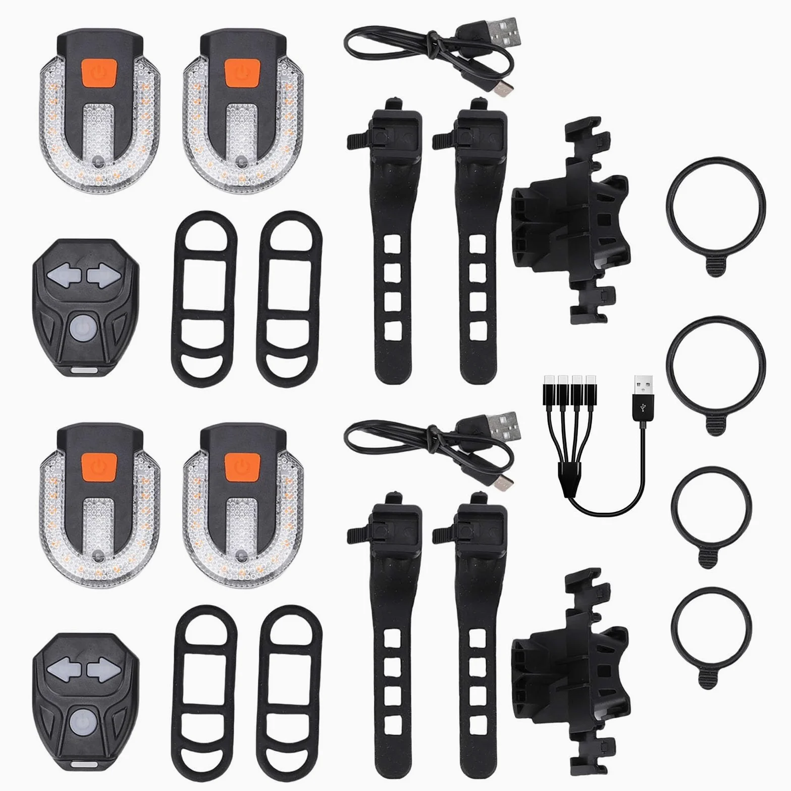 VGEBY Señales de Giro para Bicicleta, 2 Pares de Luces Traseras LED Recargables por USB con Control Remoto, 5 Modos para Bicicletas de Montaña y Carretera de Noche
