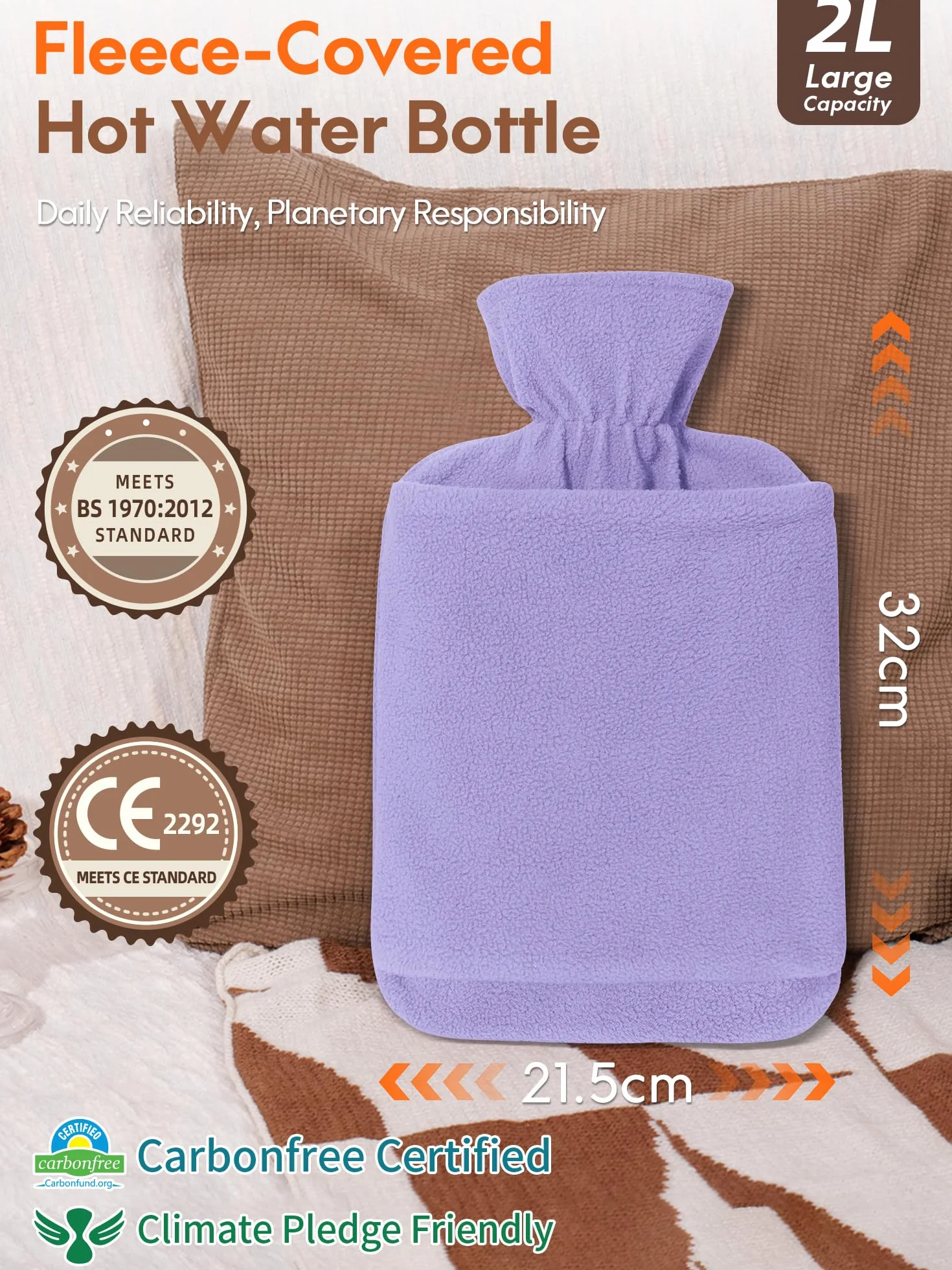 Bolsa de Agua Caliente 2L Anti Fuga con Funda Polar Morado