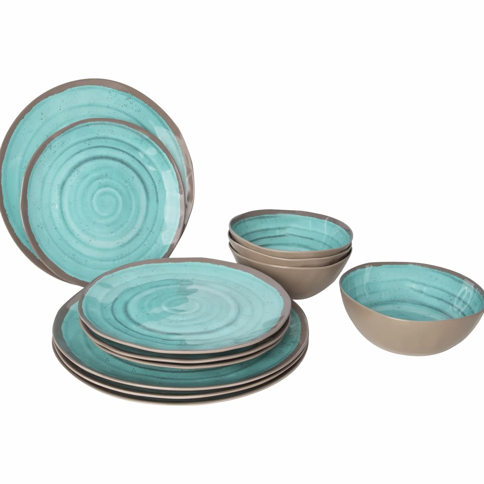 Bo-Camp - Vajilla - 100% melamina - 12 Piezas - Halo - Agua/Terracota