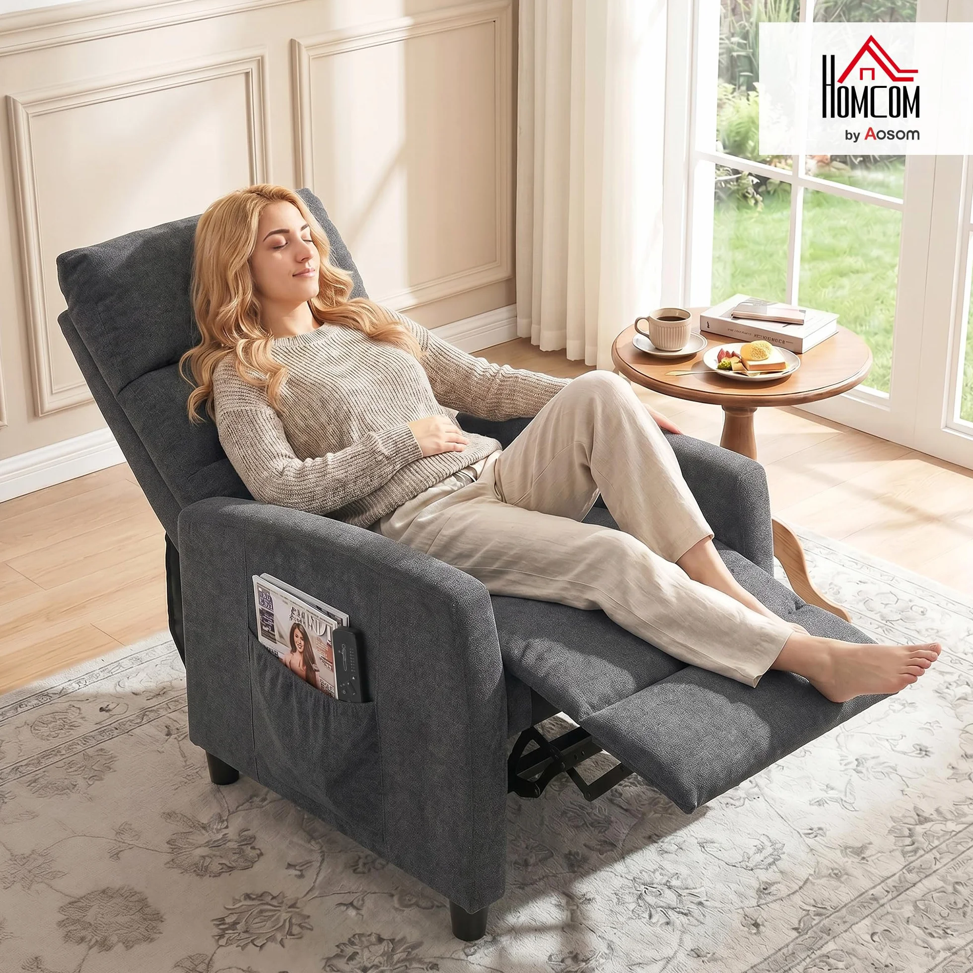 HOMCOM Sillón de Masaje Reclinable 160° con Mando a Distancia, 2 Zonas de Masaje, Gris Oscuro 66x91x108 cm