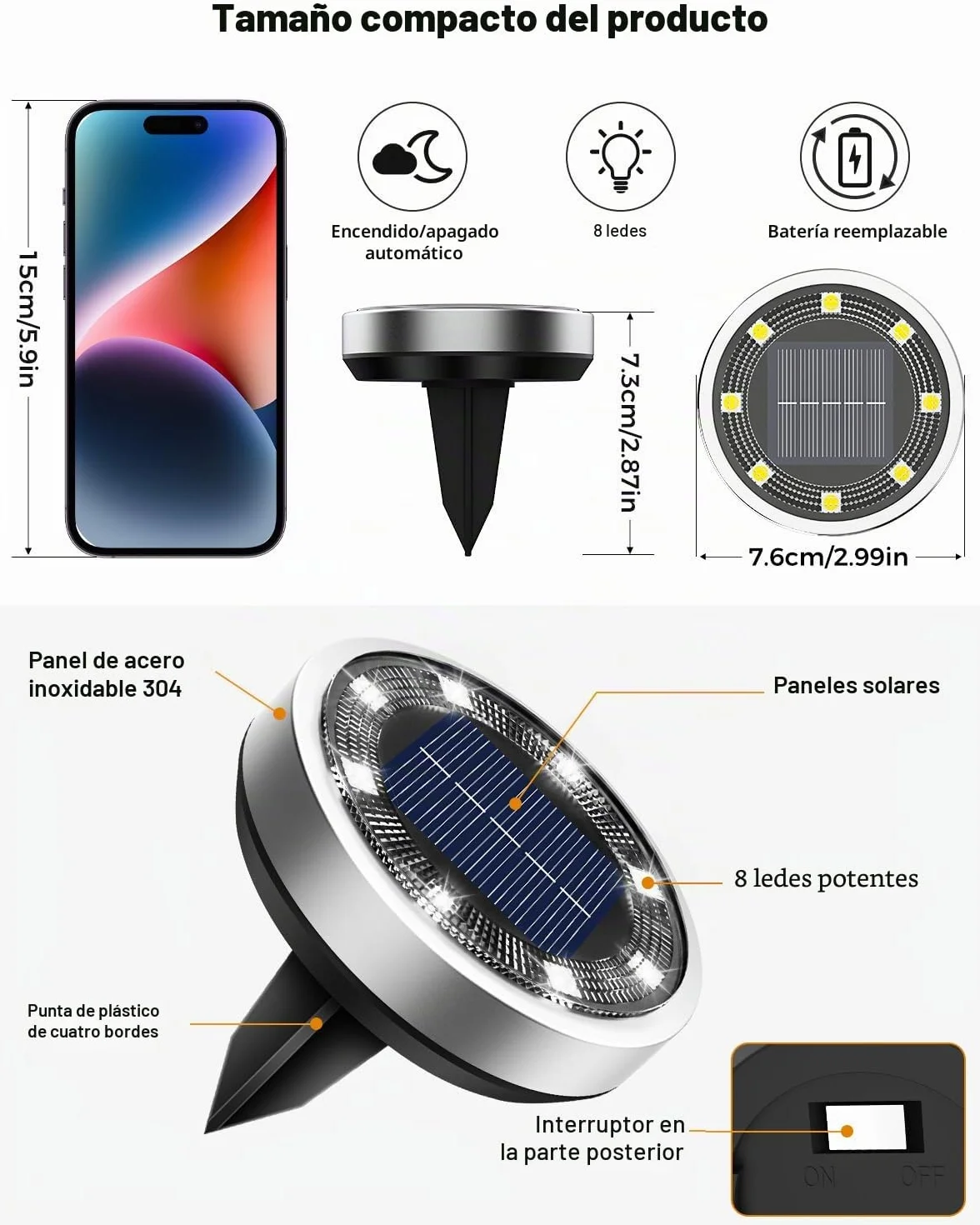 Luces Solares LED Exterior Jardin Suelo 8 Paquetes IP65 Impermeable Blanco Cálido