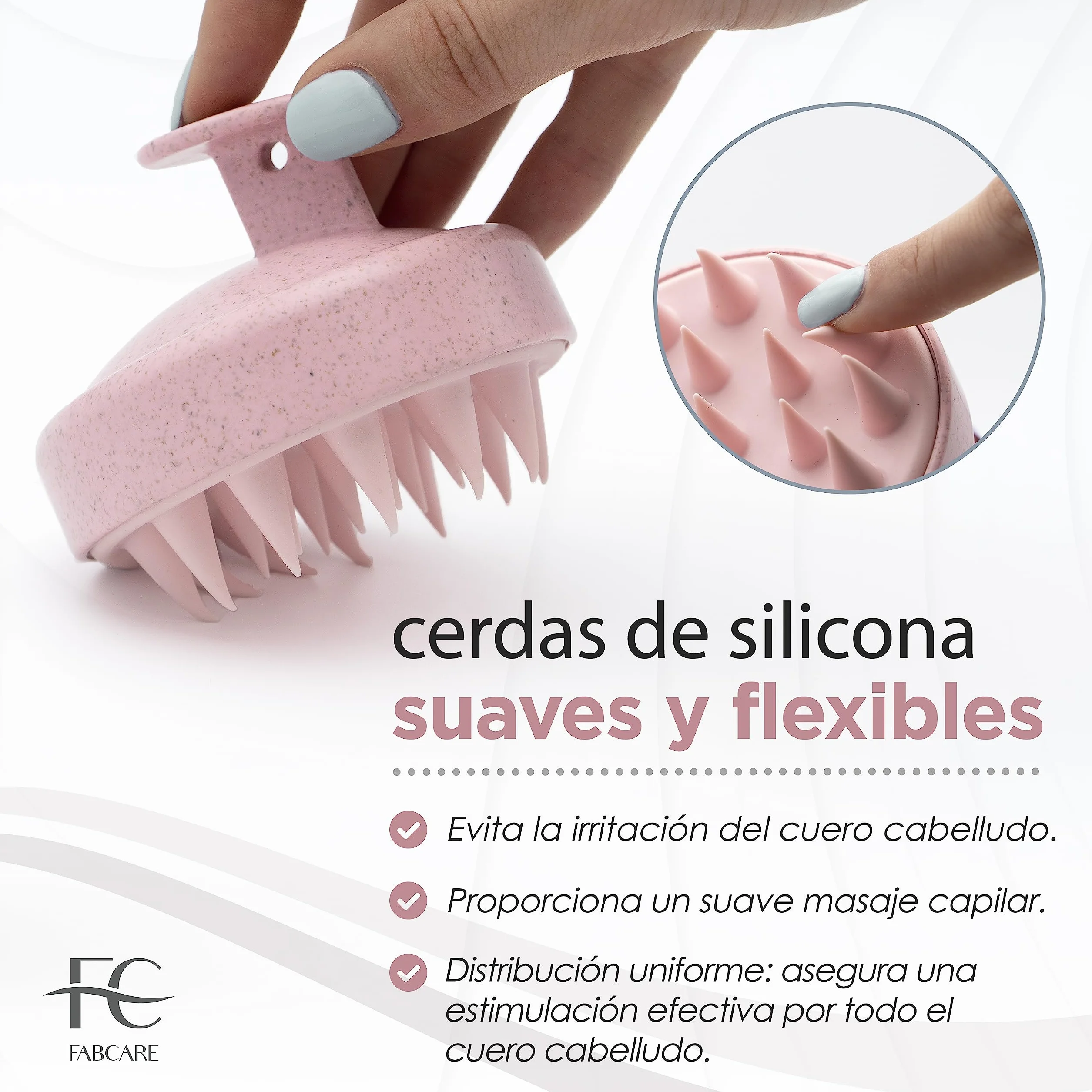 FABCARE Cepillo Exfoliante Capilar Masajeador Cuero Cabelludo Paja Trigo y Silicona