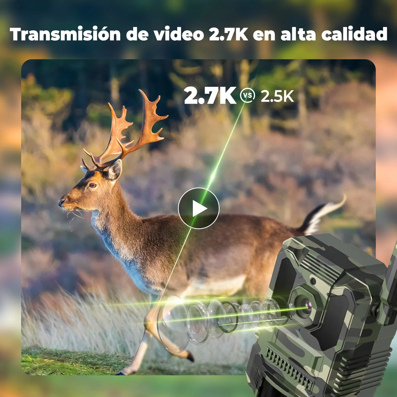 DEATTI 4G LTE Cámara de Caza 2.7K con Tarjeta SIM, Solar Camara Fototrampeo con App, Detección PIR por Infrarrojos Invisible, Cámara Caza Nocturna con 8000mAh Batería, Tarjeta TF de 64 GB IP66