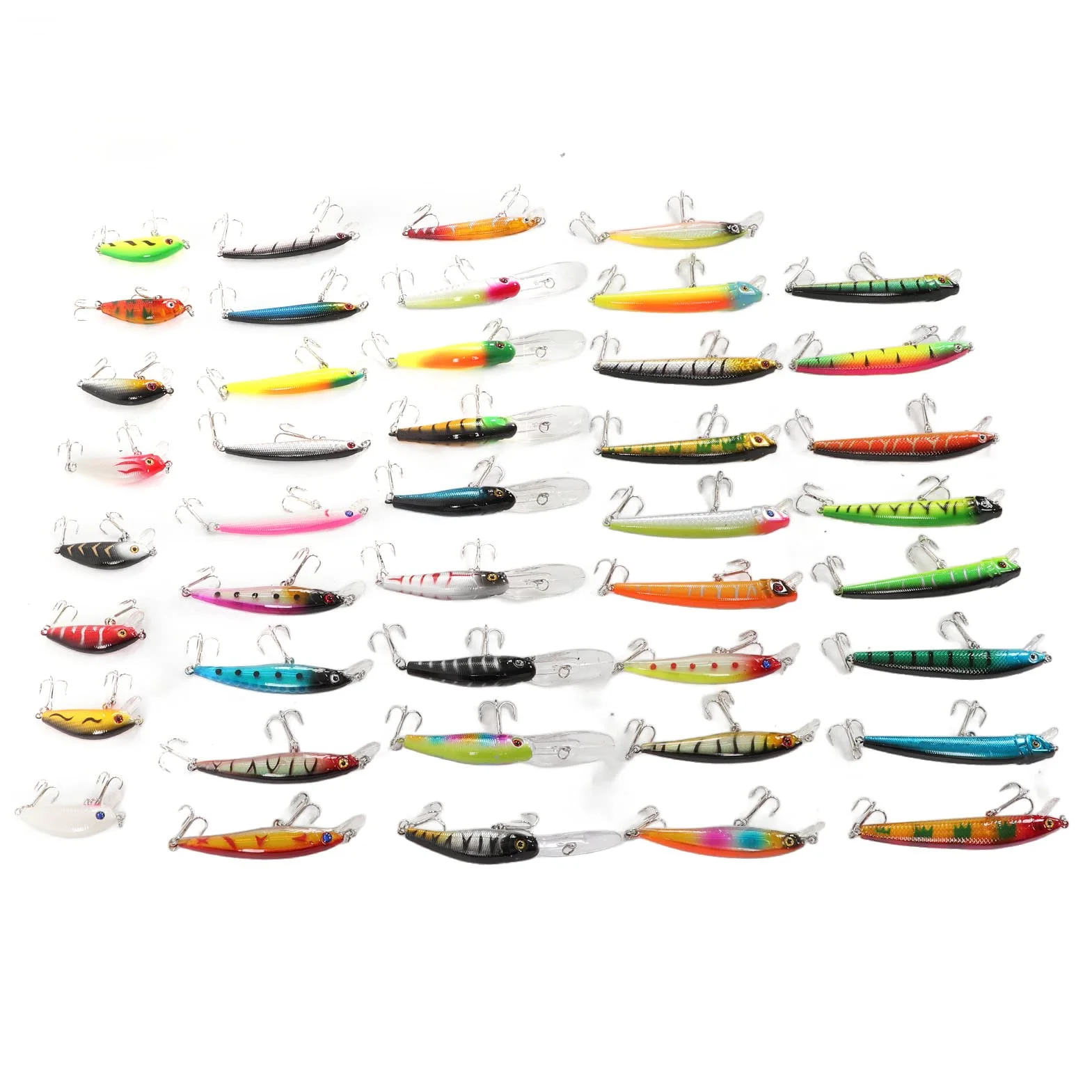 CHICIRIS Kit de Señuelos de Pesca 43 Piezas, Cebos Artificiales Minnow | Construcción de Metal Plástico, Ojos 3D Realistas, Anticorrosión, Reutilizable, Hundimiento Lento, para Lucio, Trucha